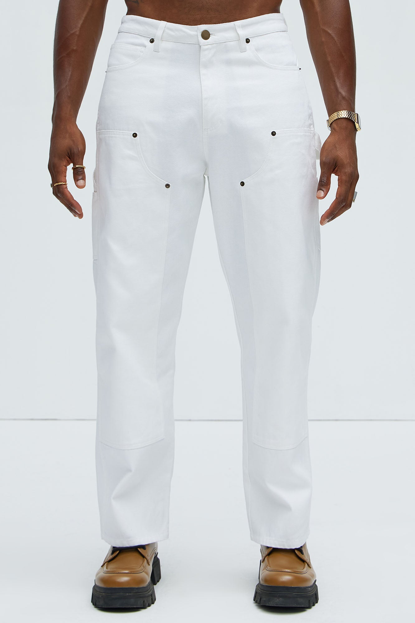 Alexander Double Knee Straight Utility Canvas Pants - White - Image 8