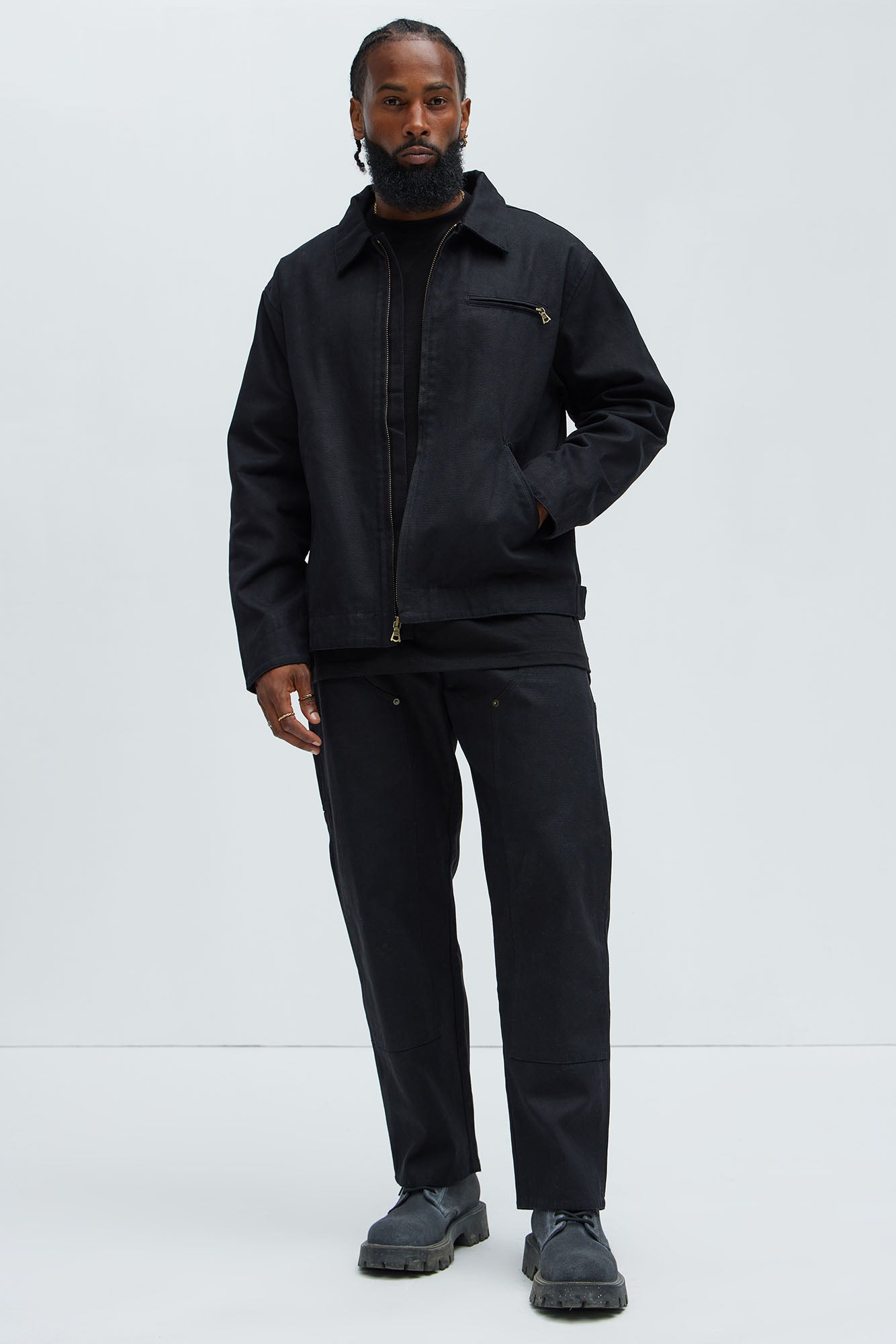 Alexander Double Knee Straight Utility Canvas Pants - Black - Image 5
