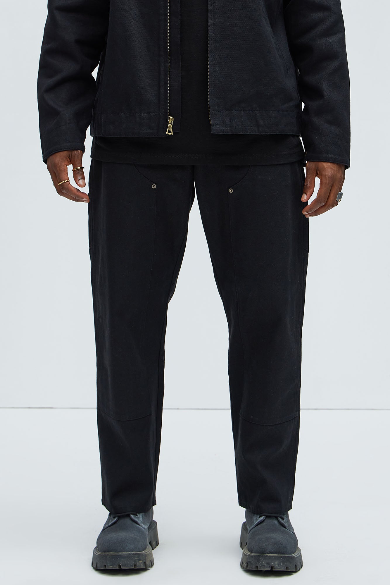 Alexander Double Knee Straight Utility Canvas Pants - Black - Image 4