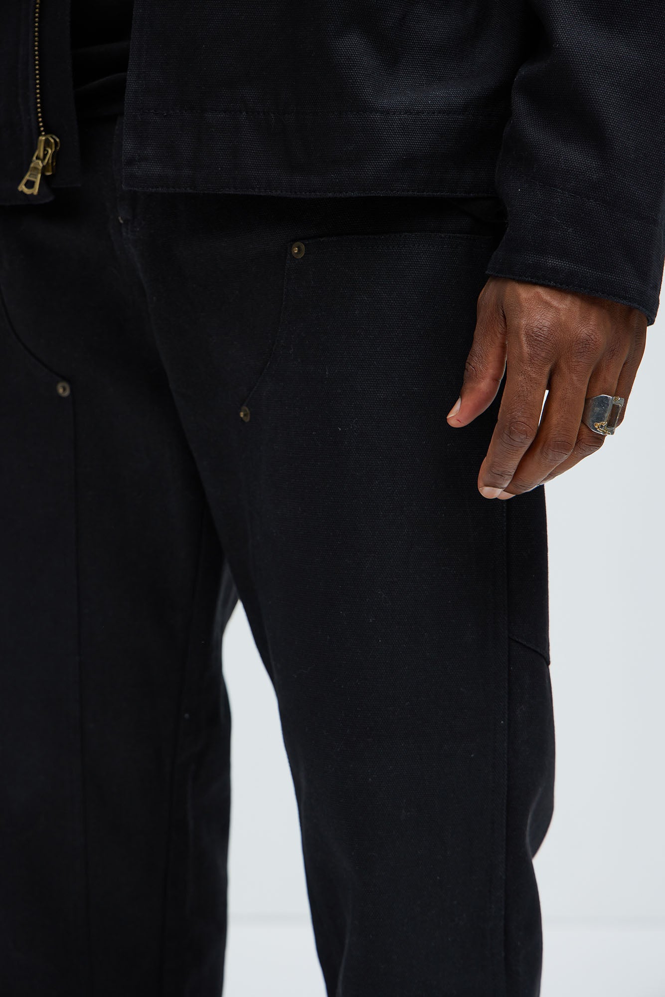 Alexander Double Knee Straight Utility Canvas Pants - Black - Image 6