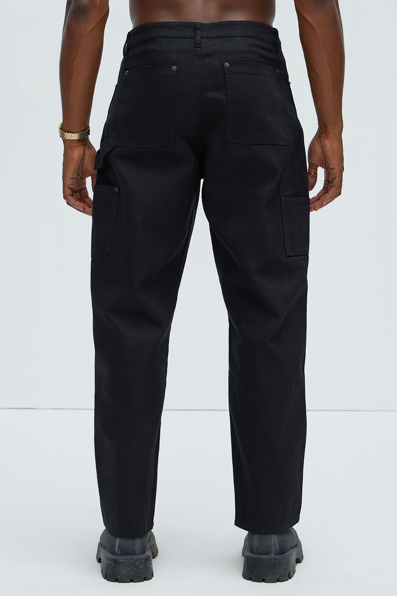 Alexander Double Knee Straight Utility Canvas Pants - Black - Image 8