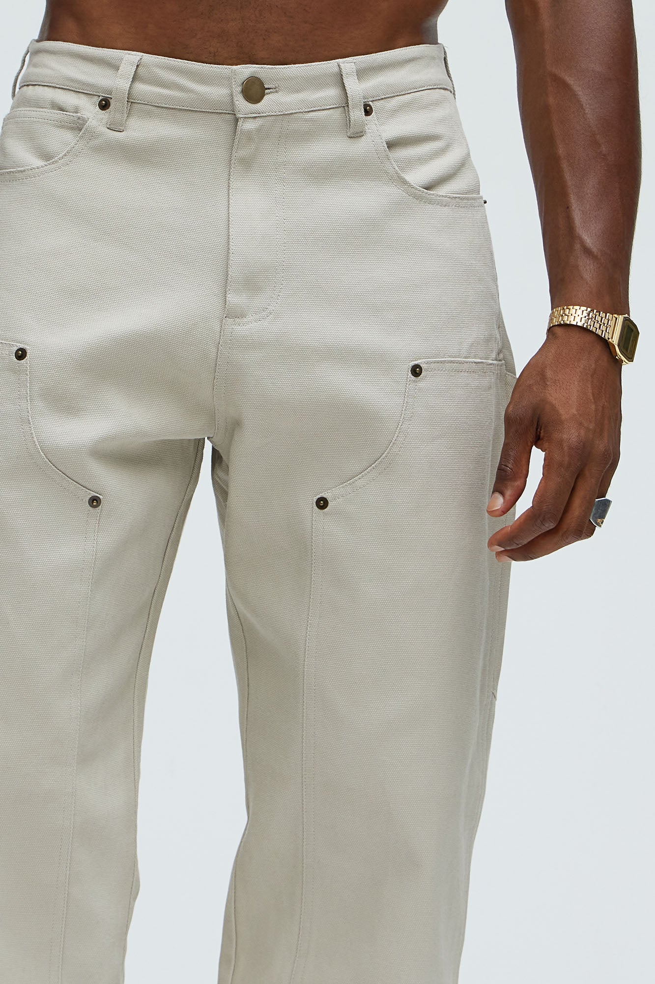 Alexander Double Knee Straight Utility Canvas Pants - Off White - Image 8