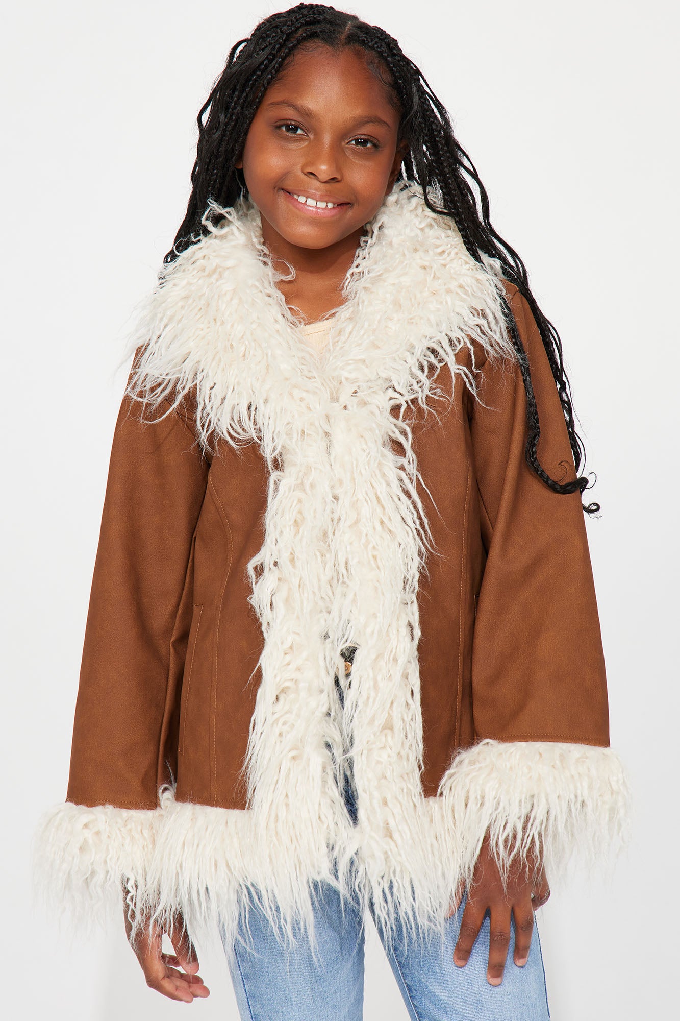Mini  90's Fine Faux Leather Coat - Cognac - Image 4