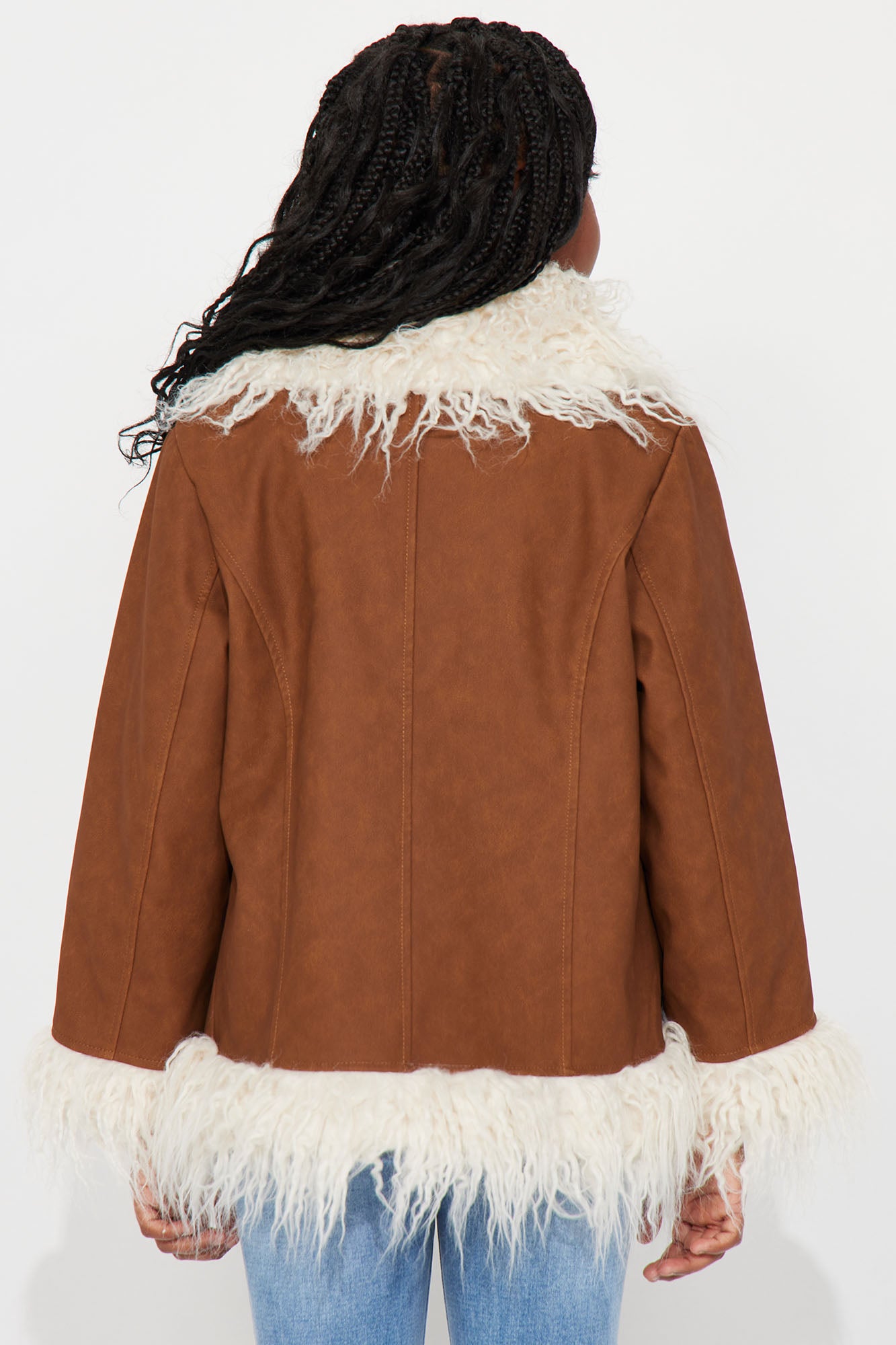 Mini  90's Fine Faux Leather Coat - Cognac - Image 5