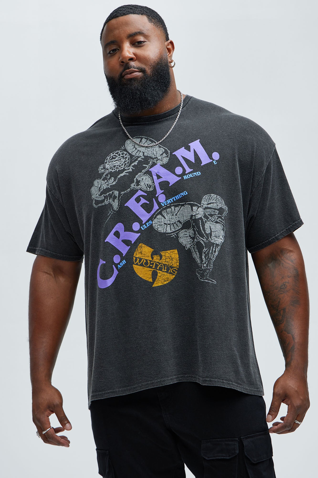 Wu Tang Clan C.R.E.A.M. Oversized Short Sleeve Tee II - Black - Image 4