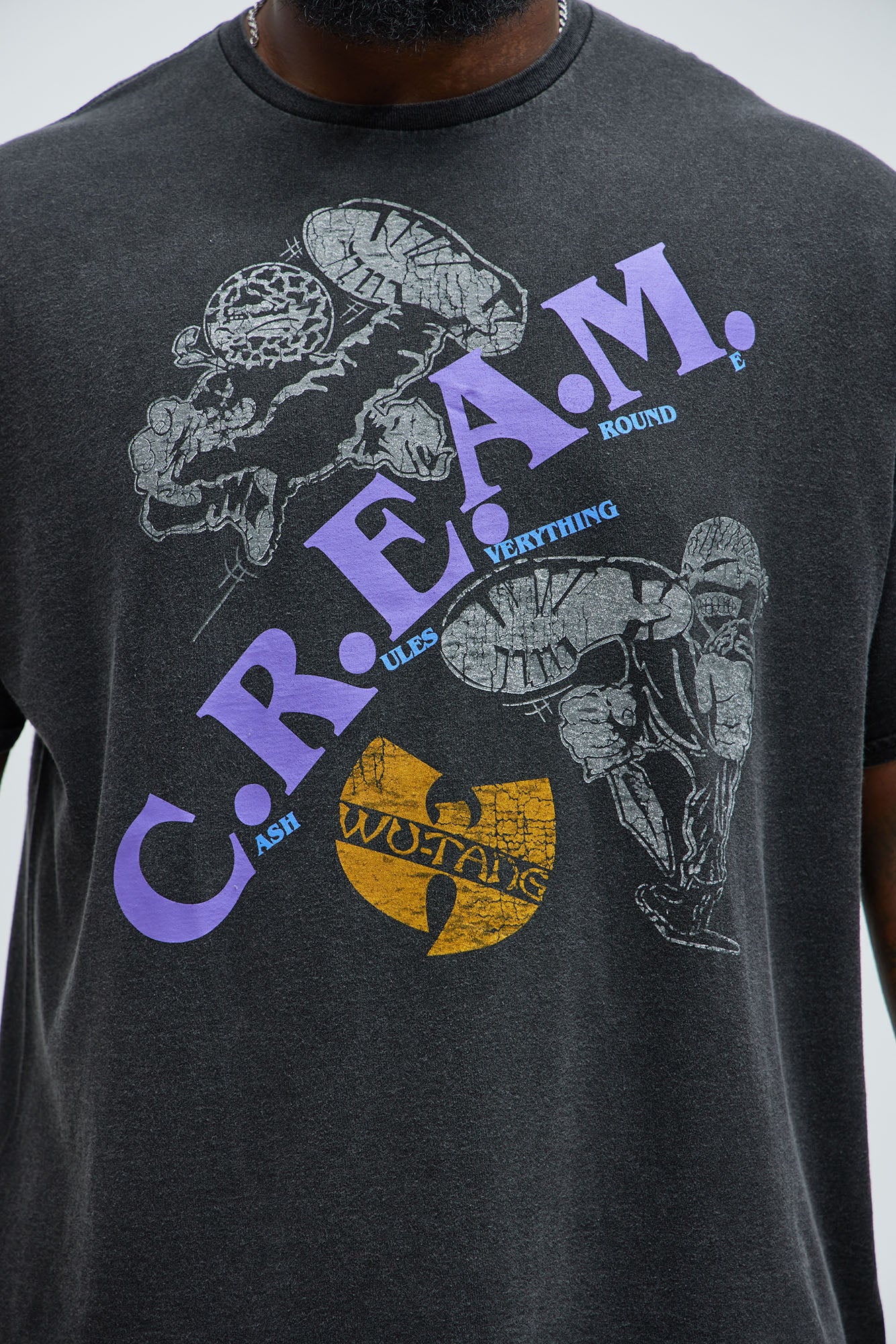 Wu Tang Clan C.R.E.A.M. Oversized Short Sleeve Tee II - Black - Image 5