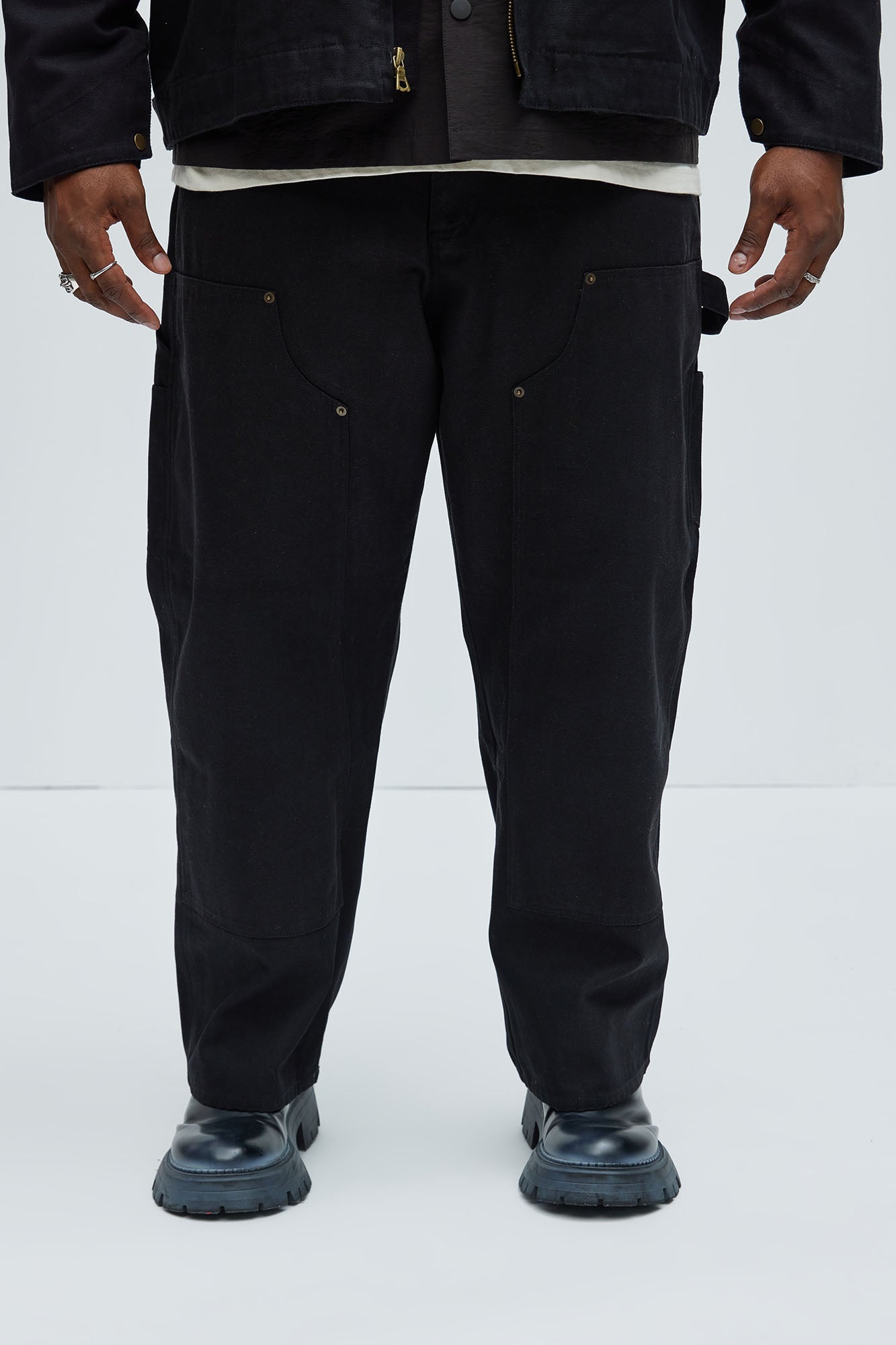 Alexander Double Knee Straight Utility Canvas Pants - Black - Image 10