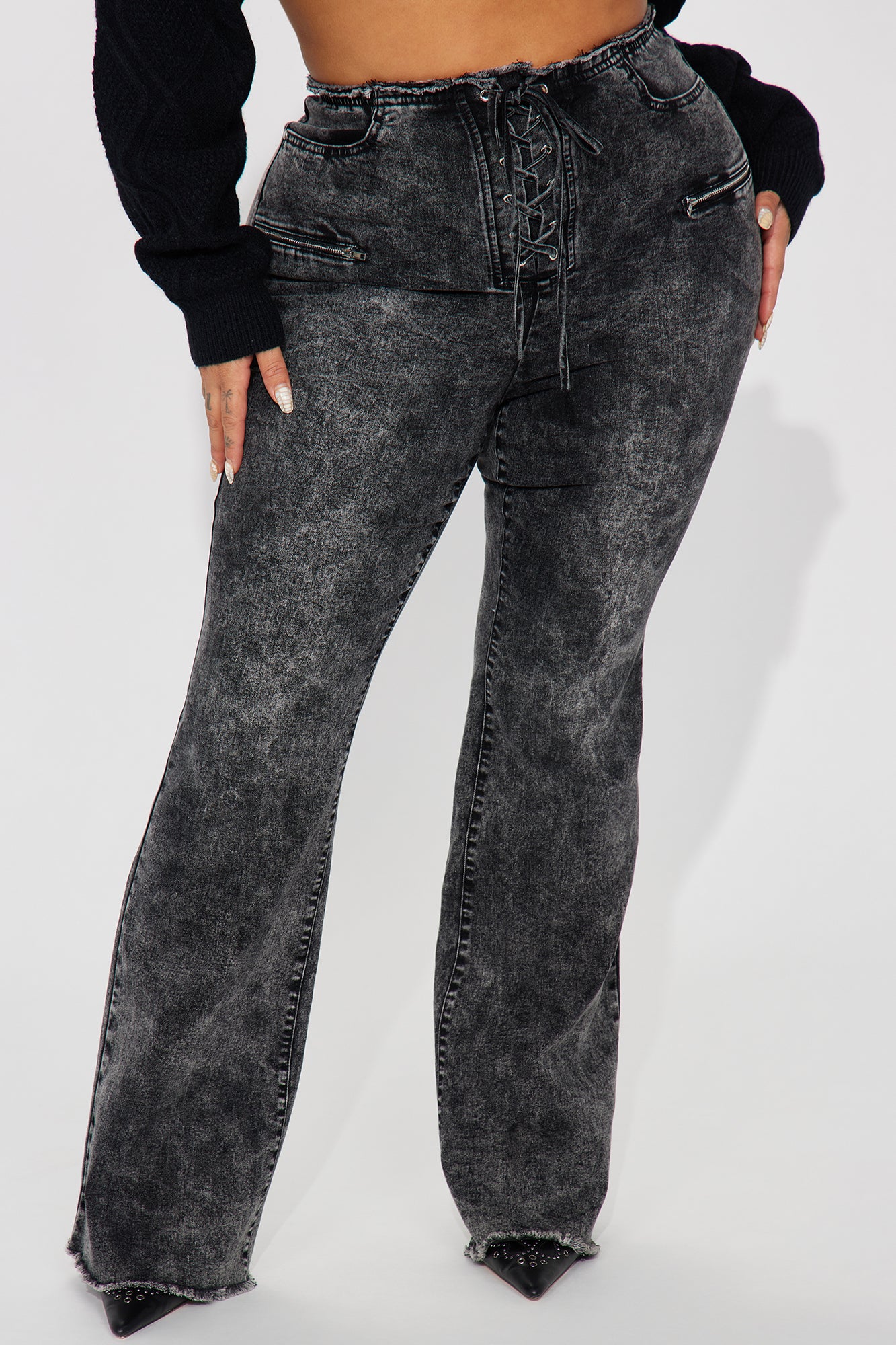 Know You Well Acid Wash Flare Jean - Black Wash - Image 5