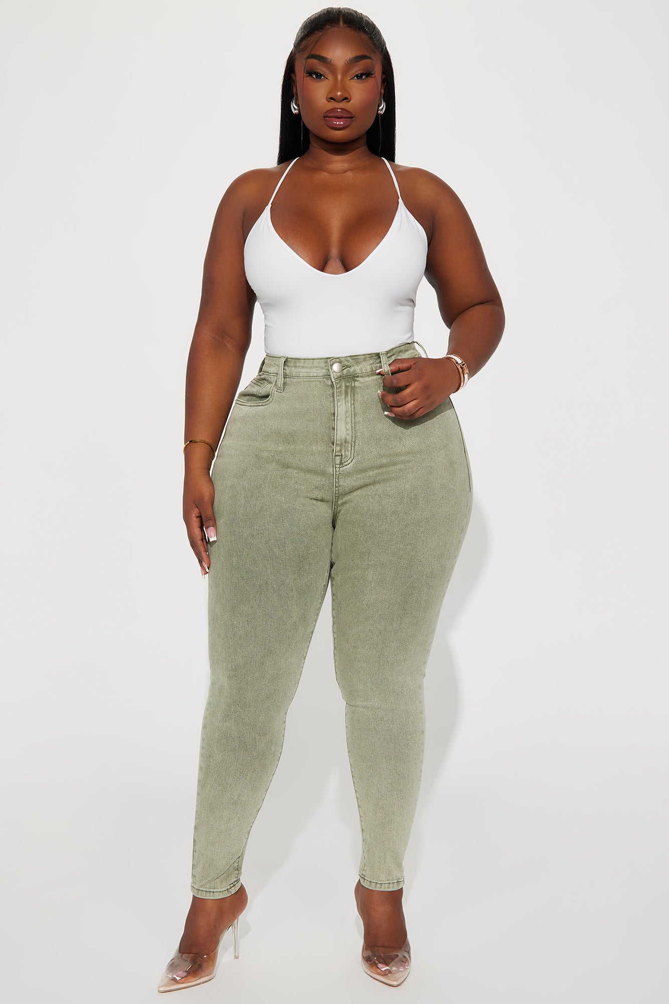 Shape Up Sculpting Stretch Skinny Jeans - Green - Image 5