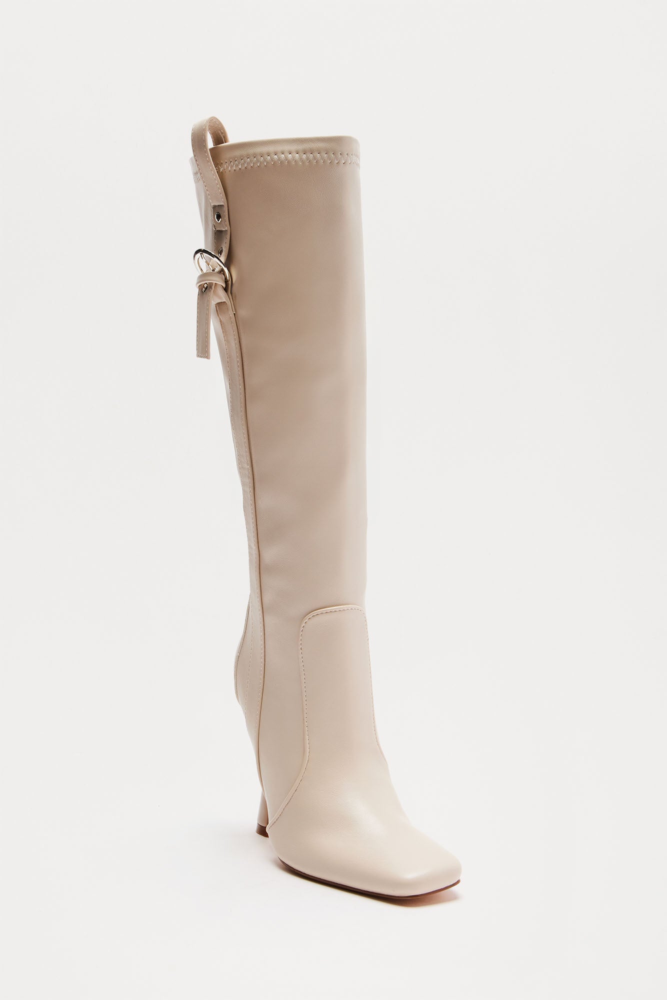 Anika Buckle Knee High Boots - Beige - Image 4