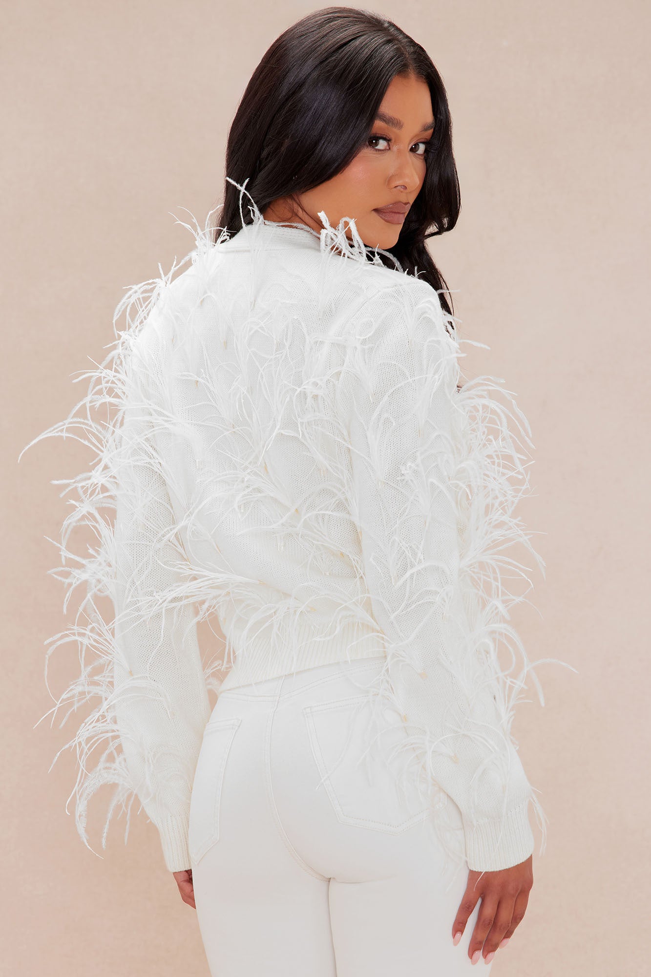Santana Feather Cardigan - Cream - Image 8