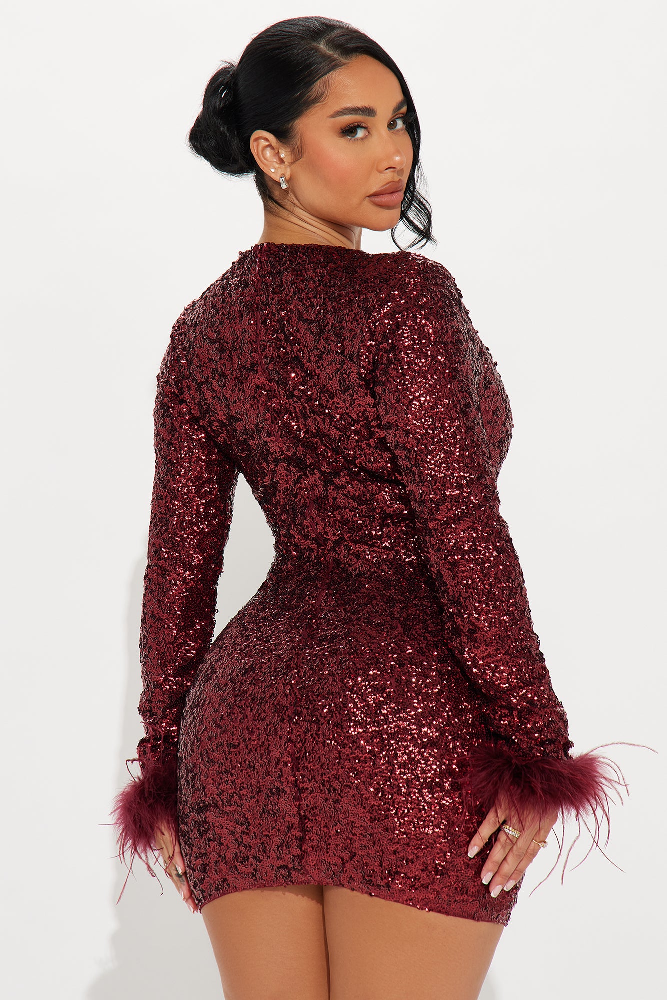 Snowflake Sequin Mini Dress - Wine - Image 4