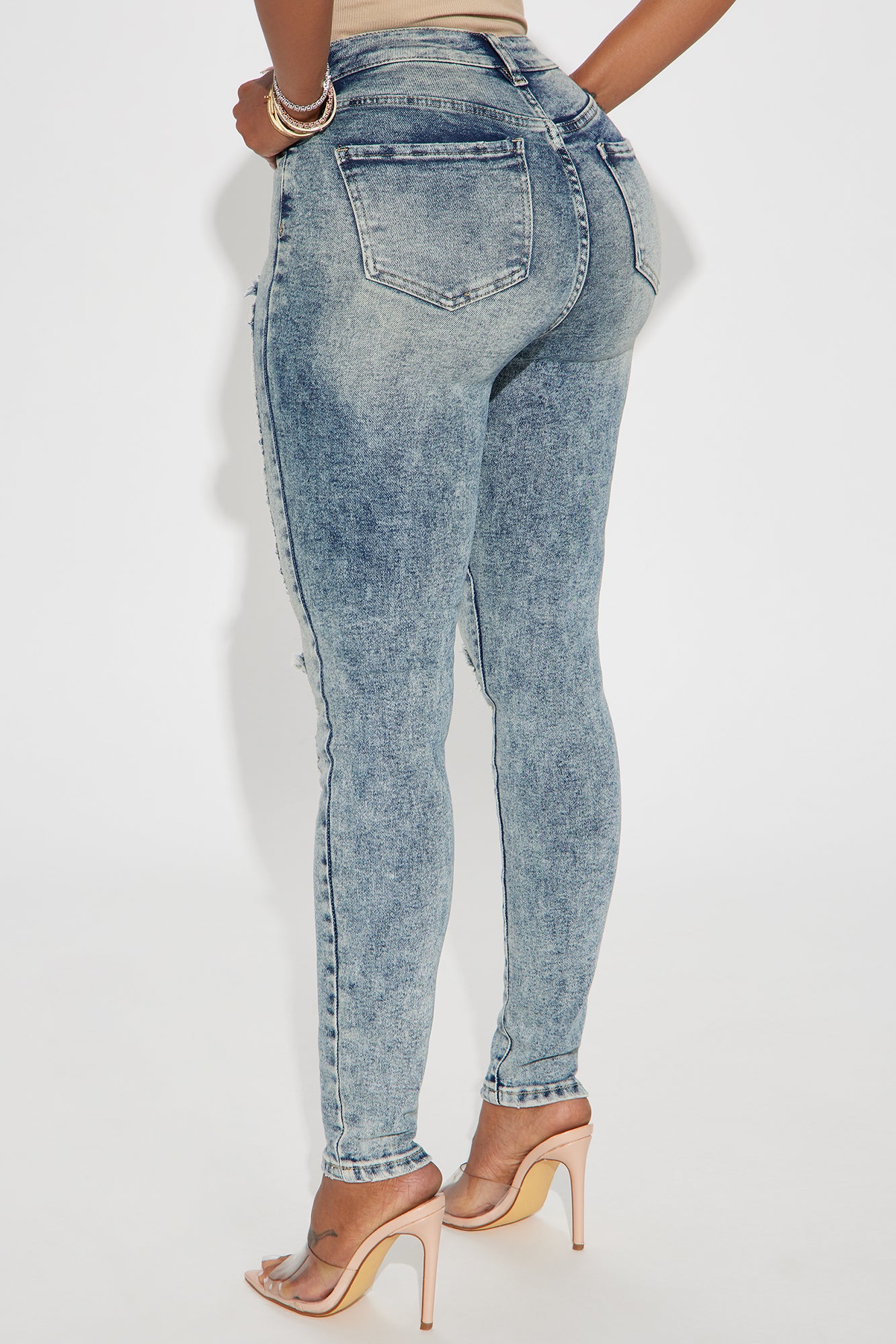 Wait For Your Love Stretch Ripped Skinny Jeans - Vintage Wash - Image 3
