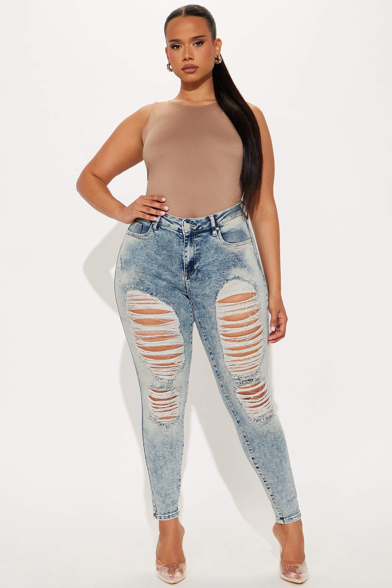 Wait For Your Love Stretch Ripped Skinny Jeans - Vintage Wash - Image 4