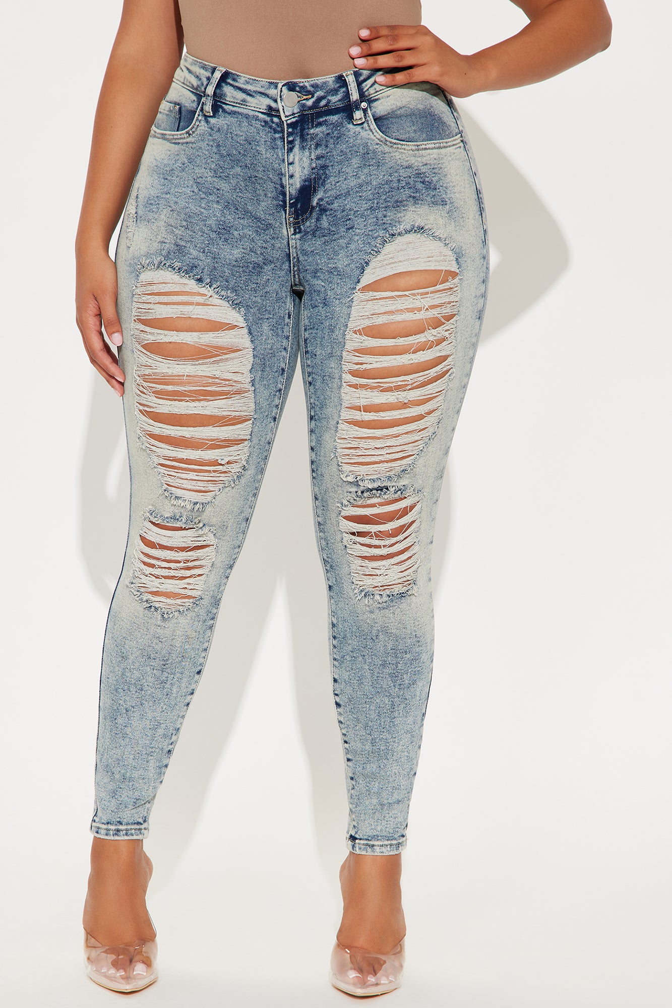 Wait For Your Love Stretch Ripped Skinny Jeans - Vintage Wash - Image 5