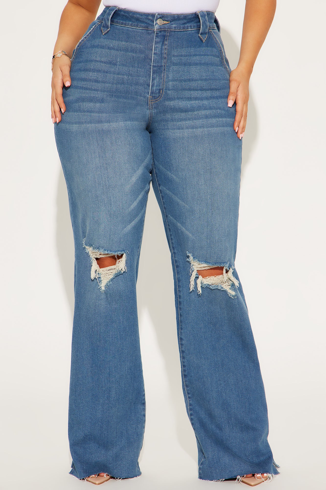Tall Doubling Down Ripped Flare Jeans - Medium Wash - Image 6