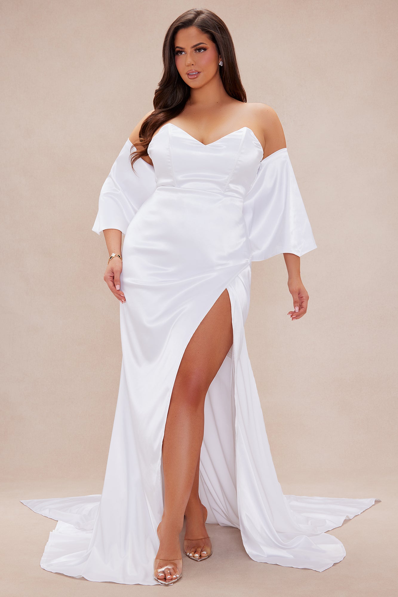 The Main Attraction Satin Gown Set - White - Image 6