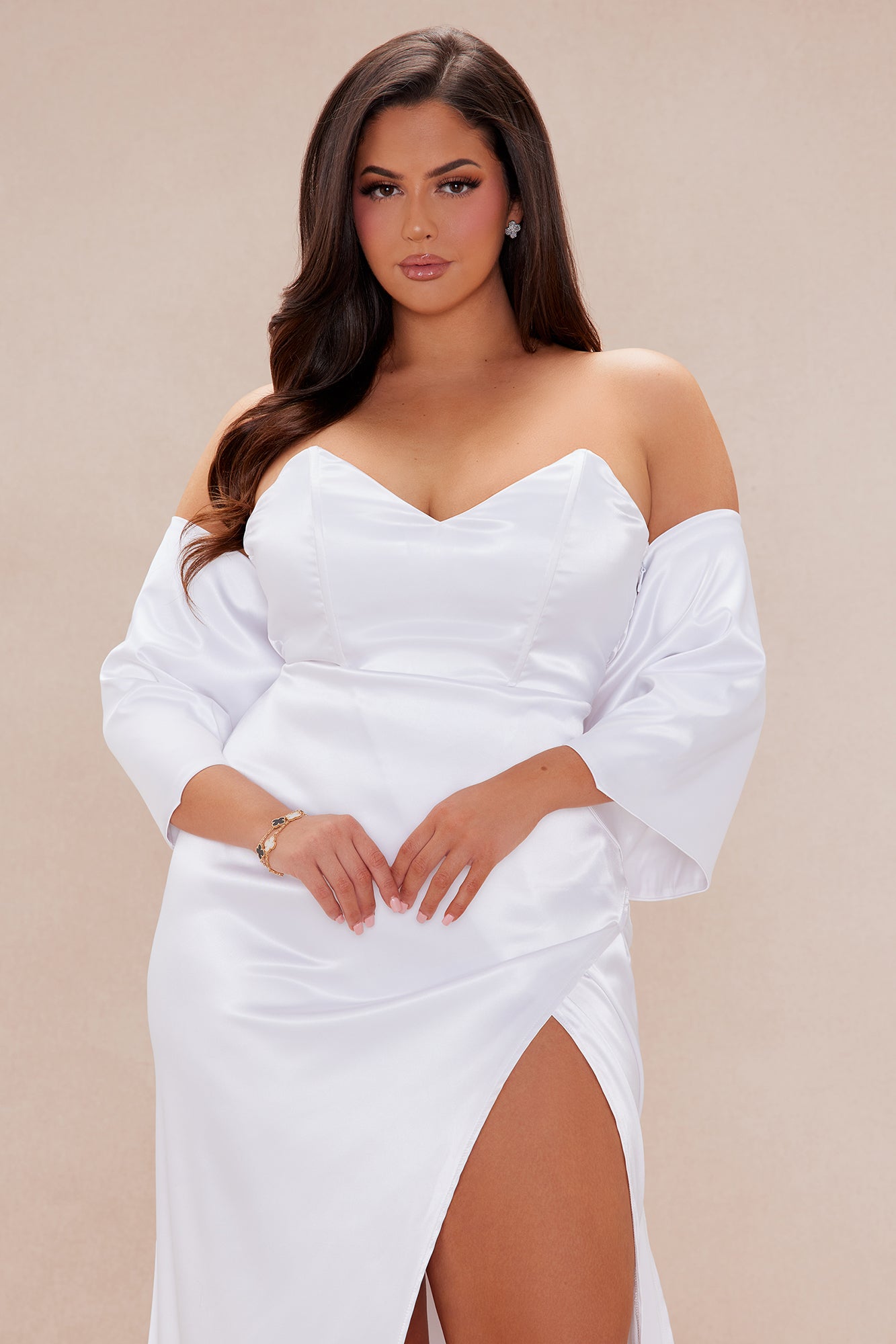 The Main Attraction Satin Gown Set - White - Image 7