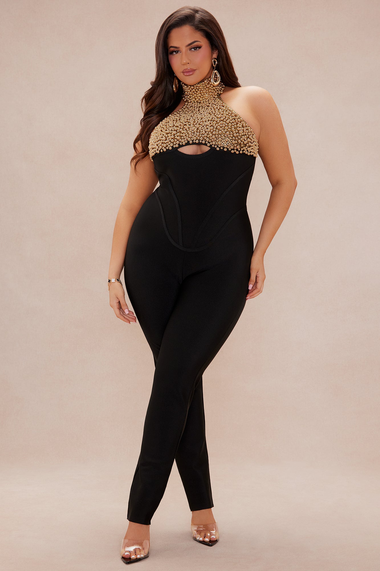Patricia Embellished Bandage Jumpsuit - Black - Image 5
