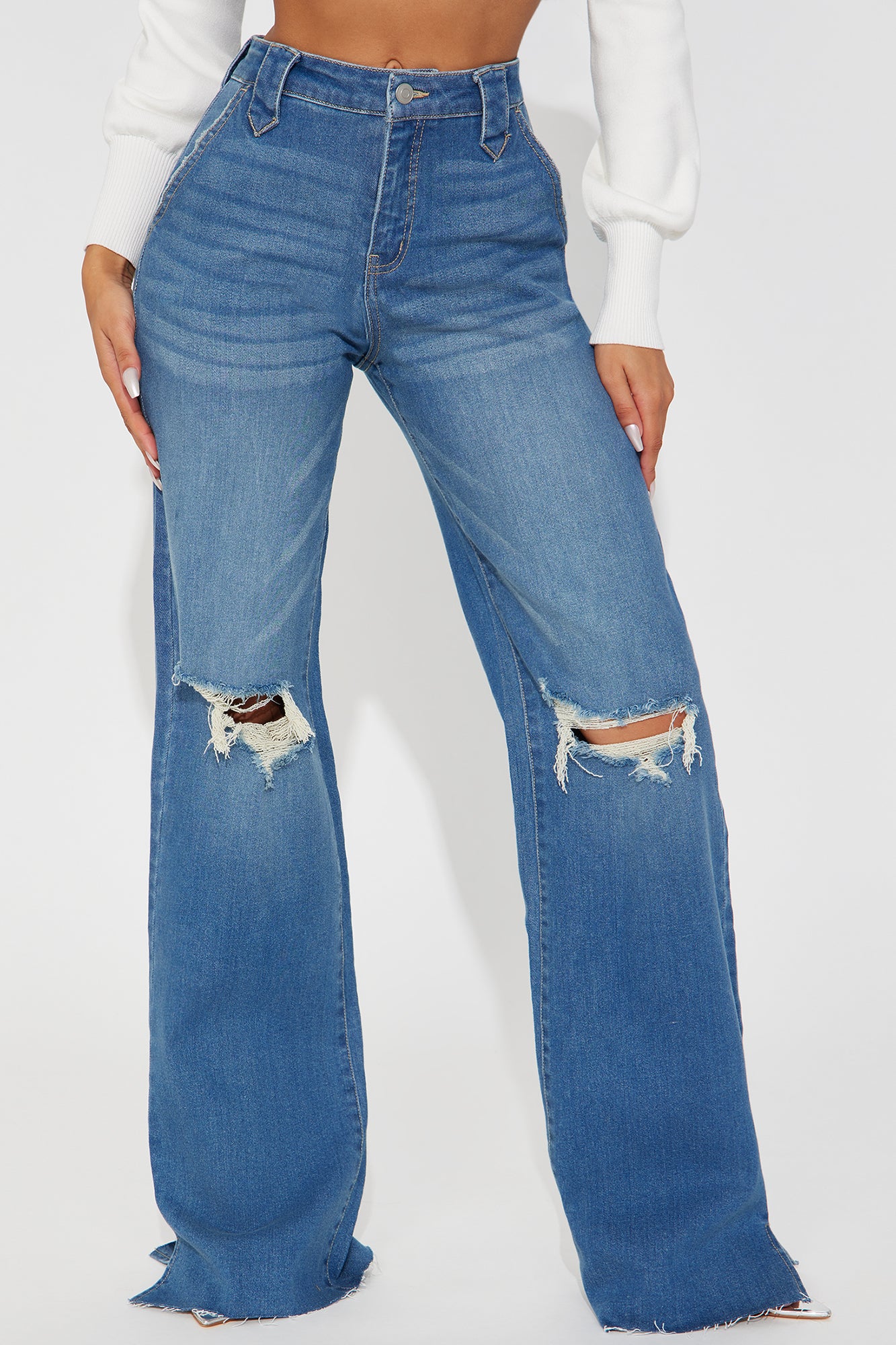Tall Doubling Down Ripped Flare Jeans - Medium Wash - Image 3
