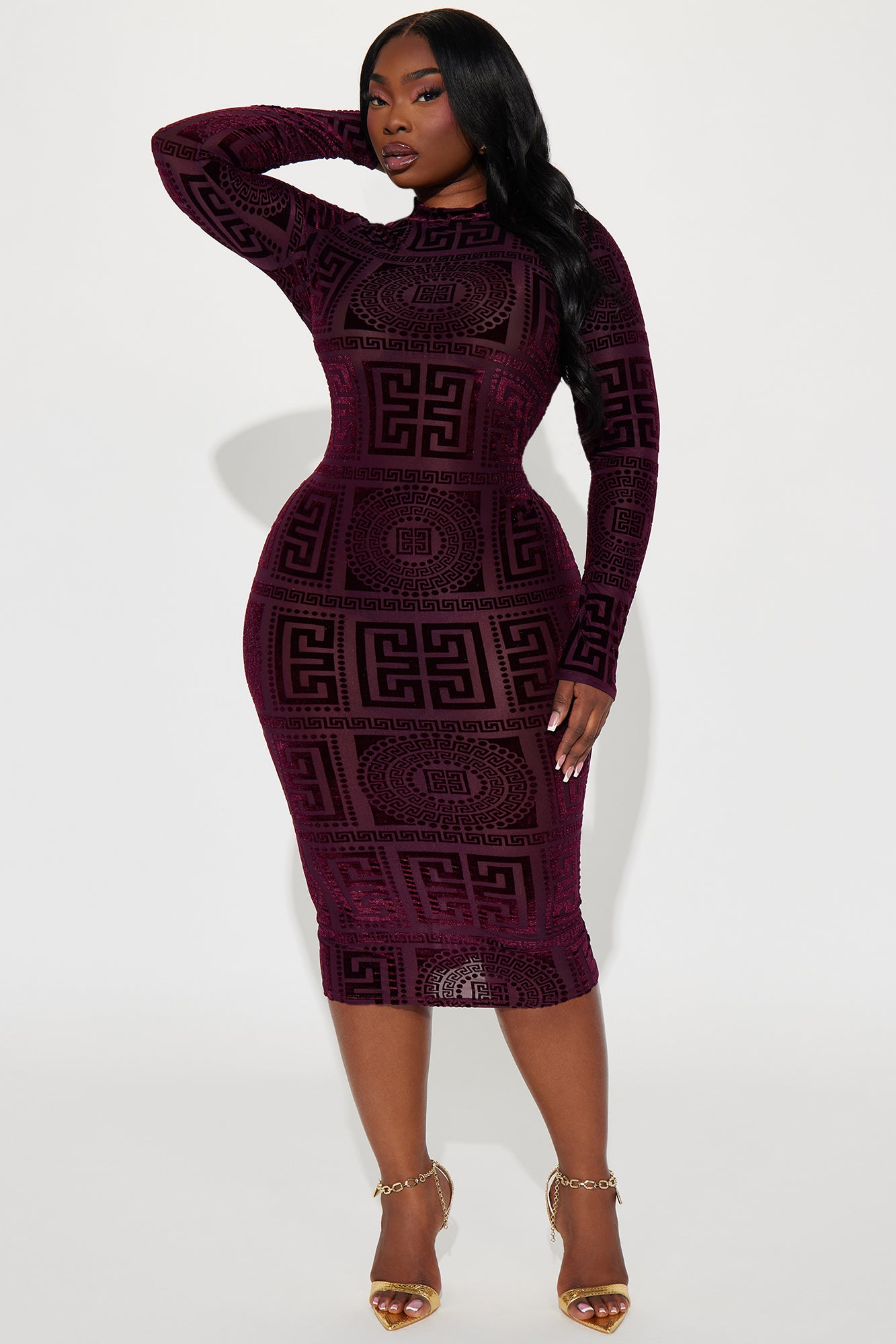 Remy Velvet Burnout Midi Dress - Burgundy - Image 4