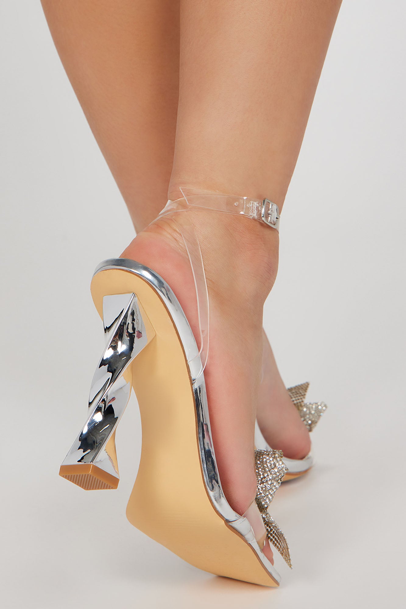 Oh So Pretty Embellished Bow Heels - Silver - Image 4