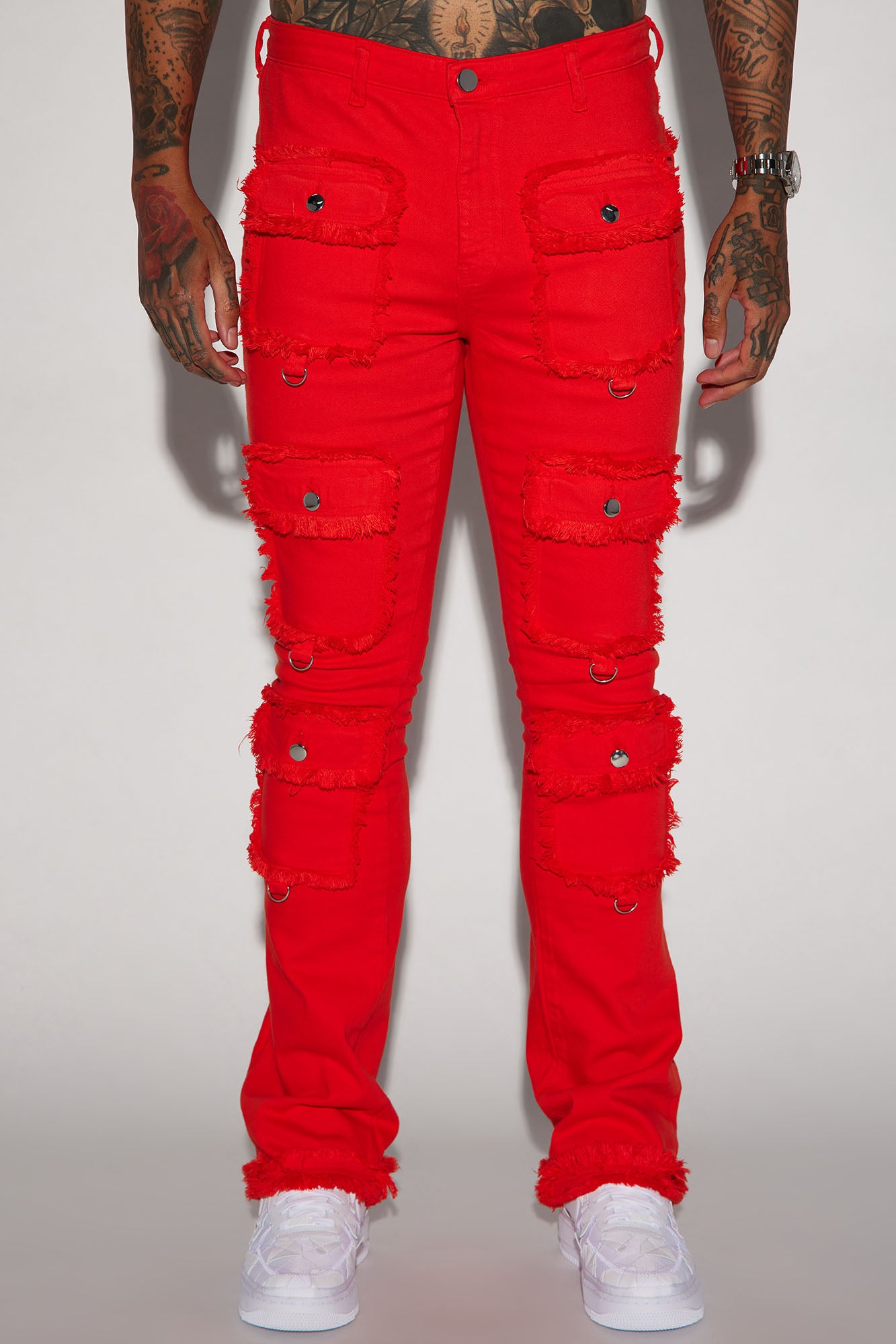 Fit Check Stacked Skinny Flared Pants - Red - Image 5