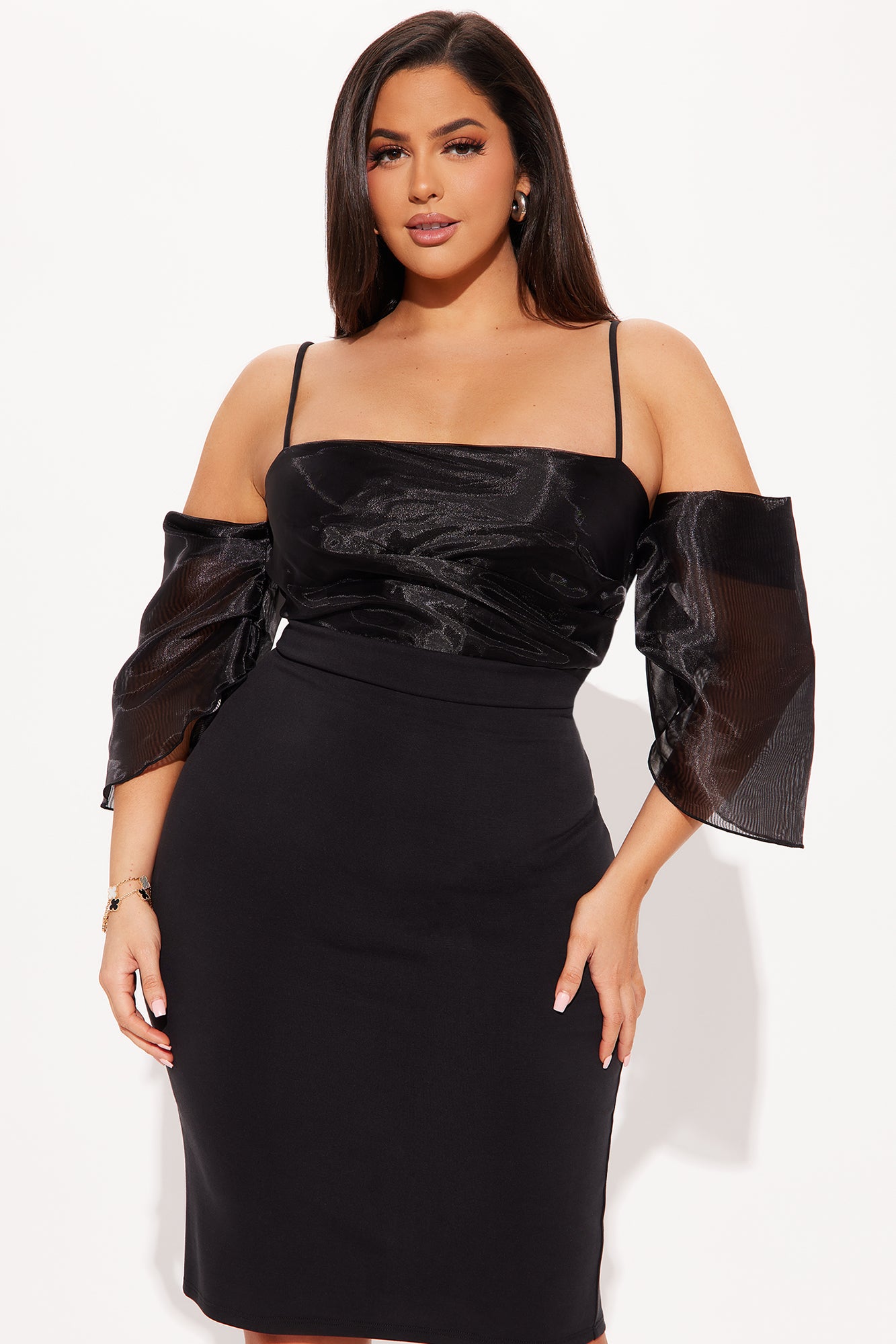 Special Occasion Organza Midi Dress - Black - Image 6