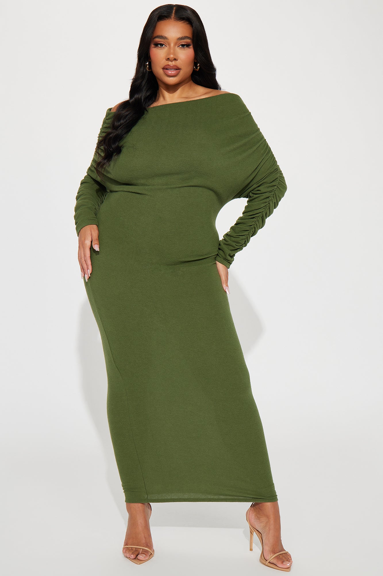 Yasmine Off Shoulder Sweater Maxi Dress - Green - Image 5