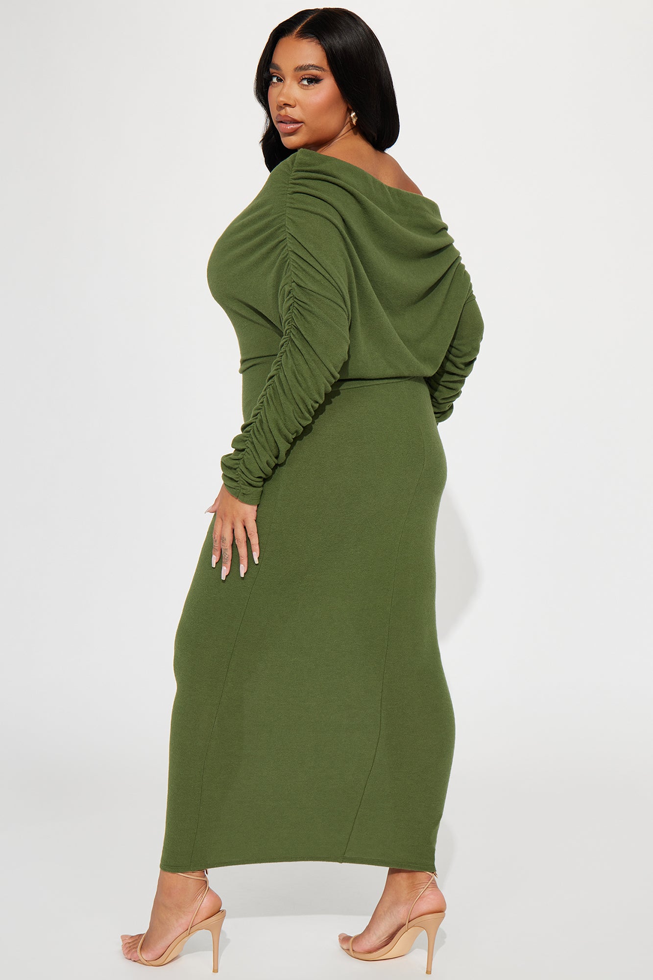 Yasmine Off Shoulder Sweater Maxi Dress - Green - Image 7