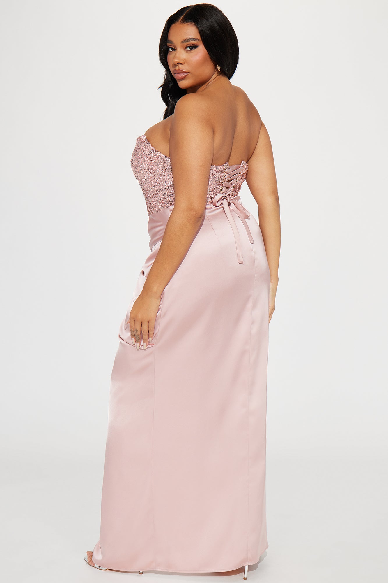 Clara Sequin Satin Gown - Pink - Image 6