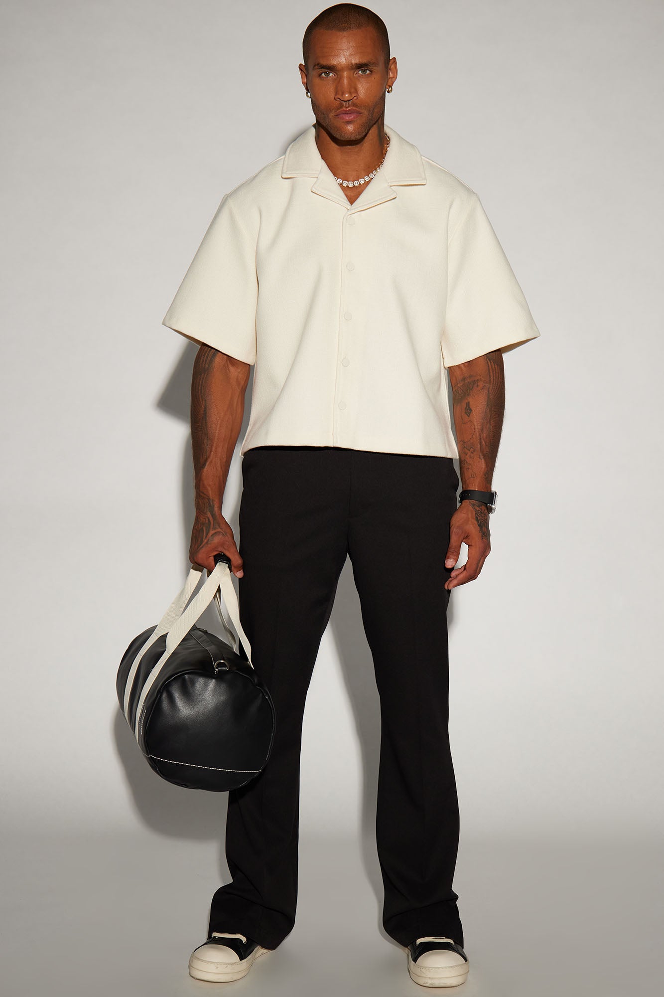Wilder Textured Weave Cropped Button Up Shirt - Cream - Image 3