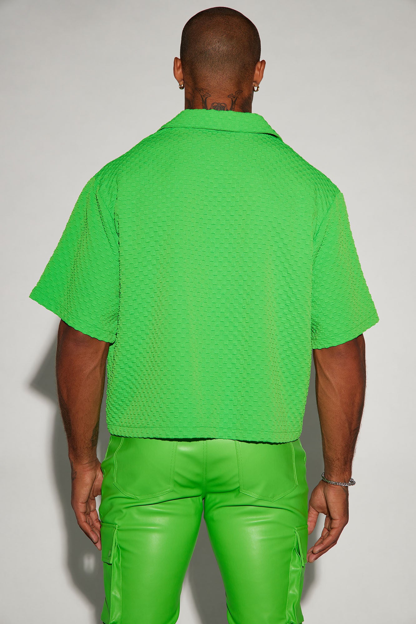 Luxor Textured Cropped Button Up Shirt - Green - Image 5