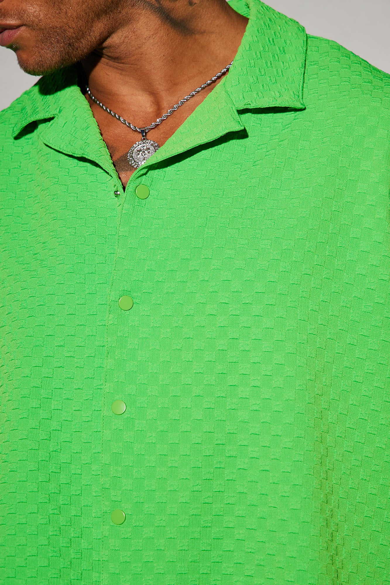Luxor Textured Cropped Button Up Shirt - Green - Image 4