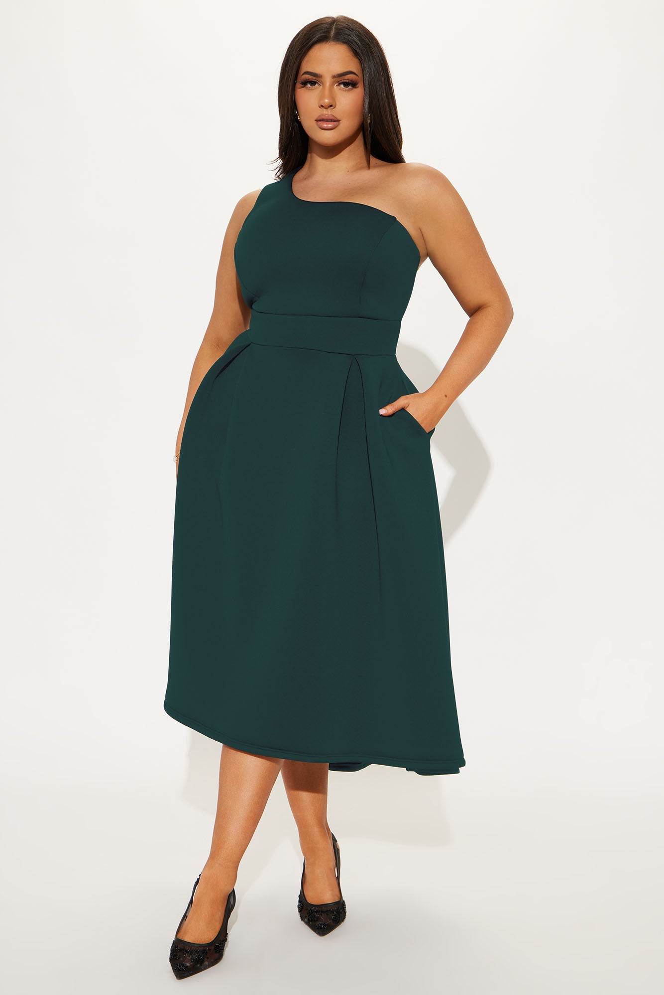 Alaina One Shoulder Midi Dress - Hunter - Image 6