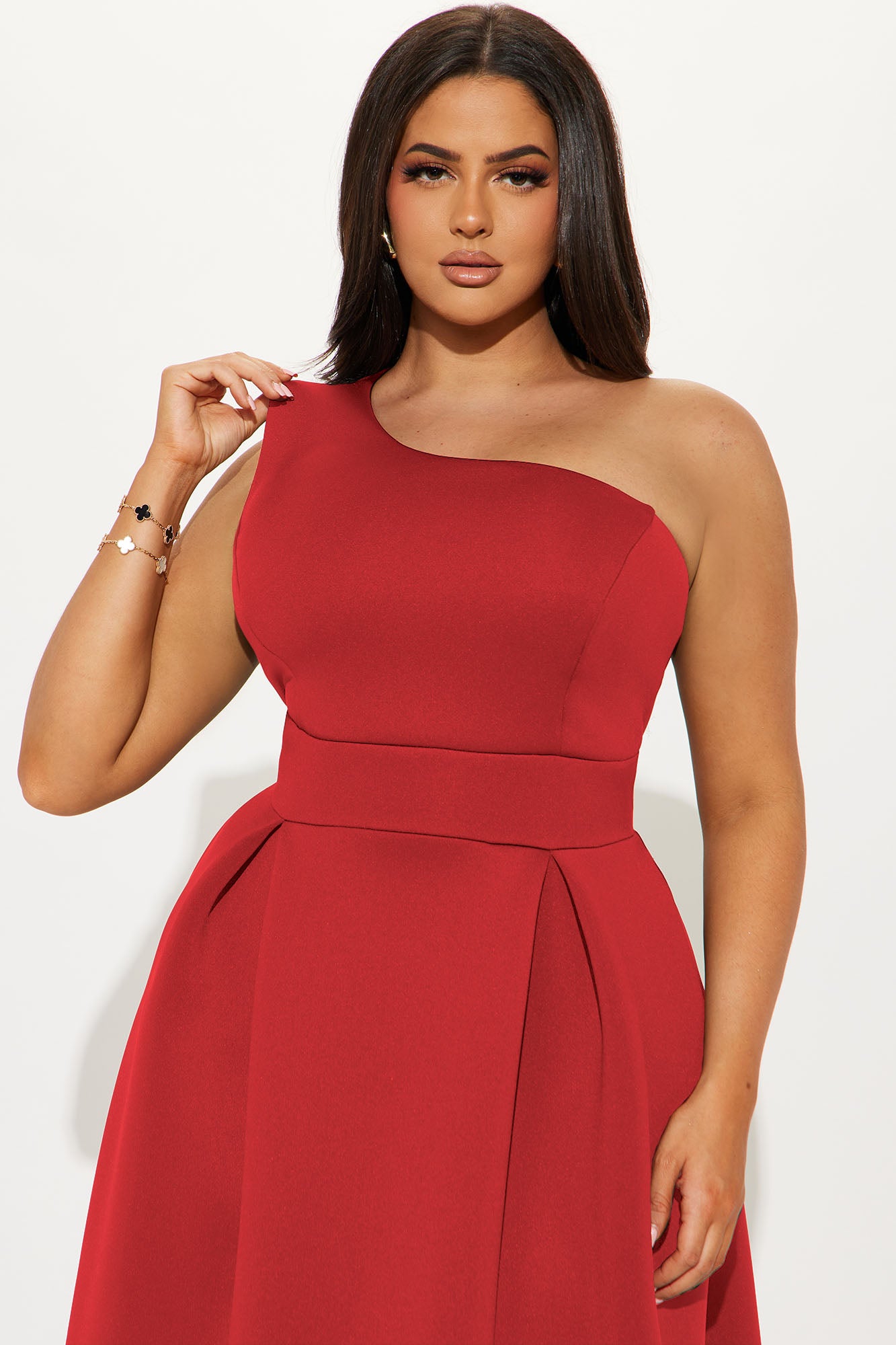 Alaina One Shoulder Midi Dress - Red - Image 7