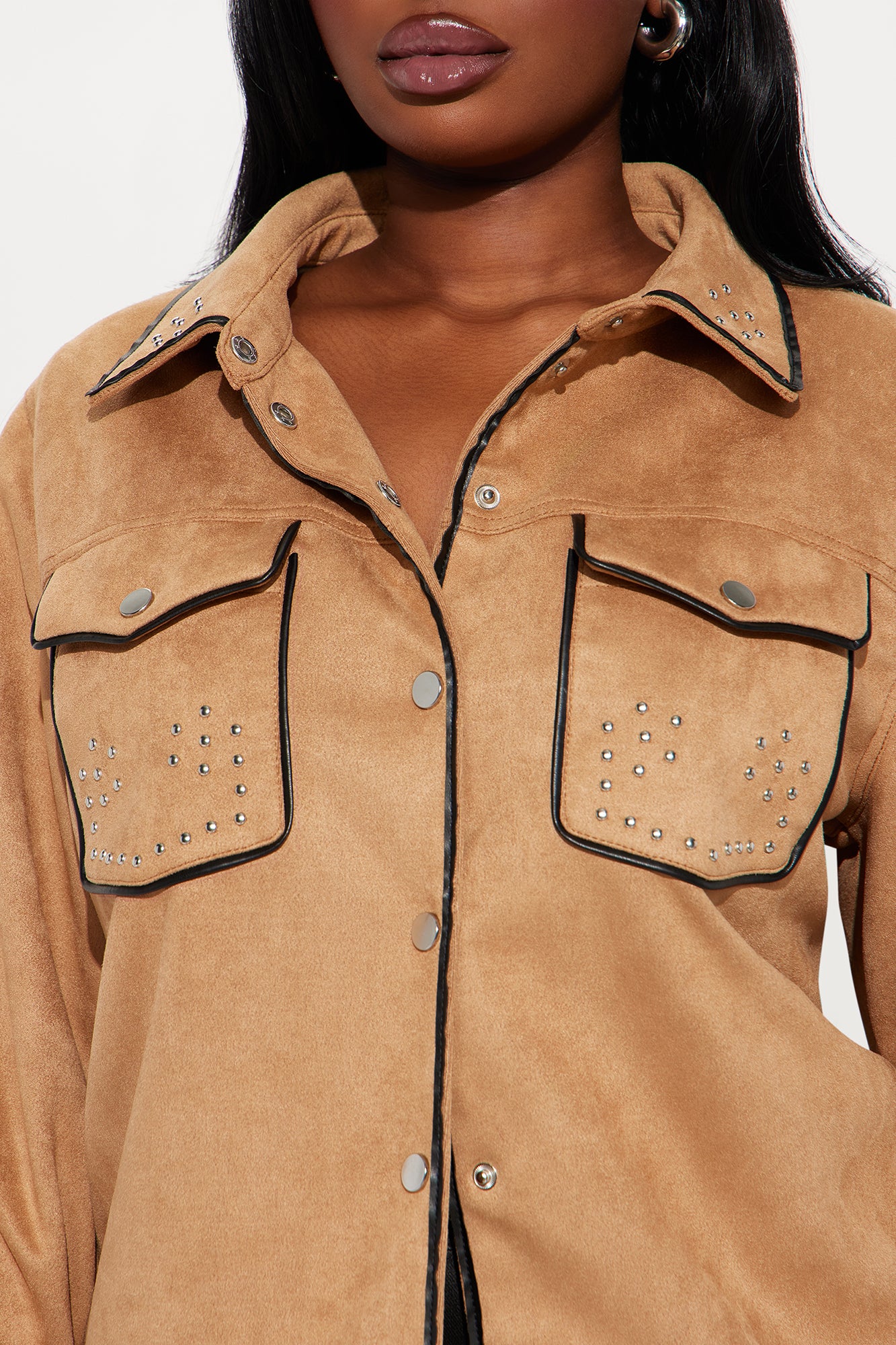 Wyld Studded Faux Suede Shirt - Camel/combo - Image 7
