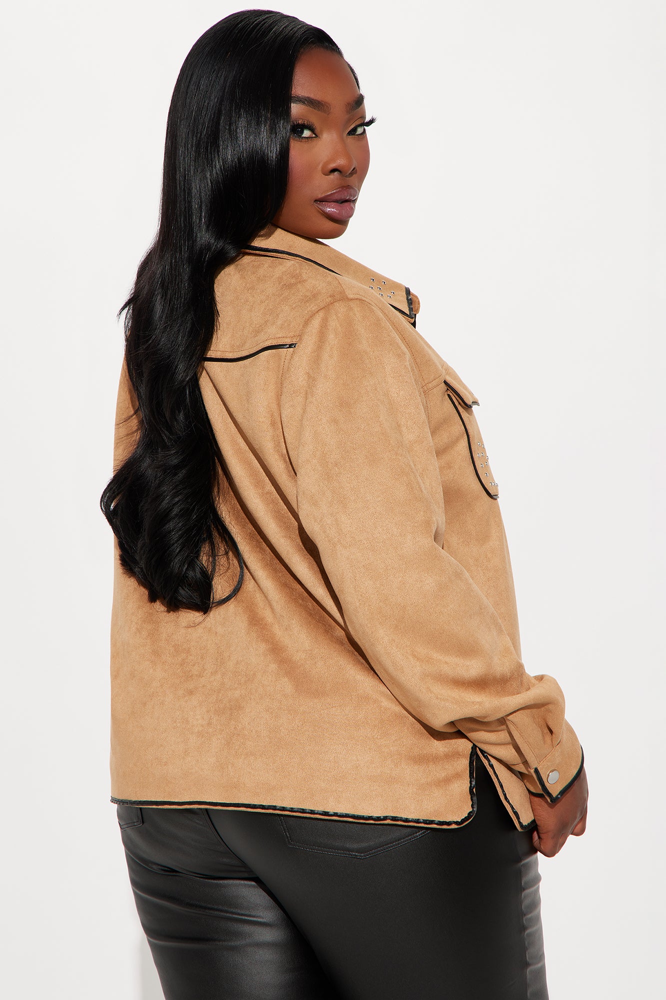 Wyld Studded Faux Suede Shirt - Camel/combo - Image 8