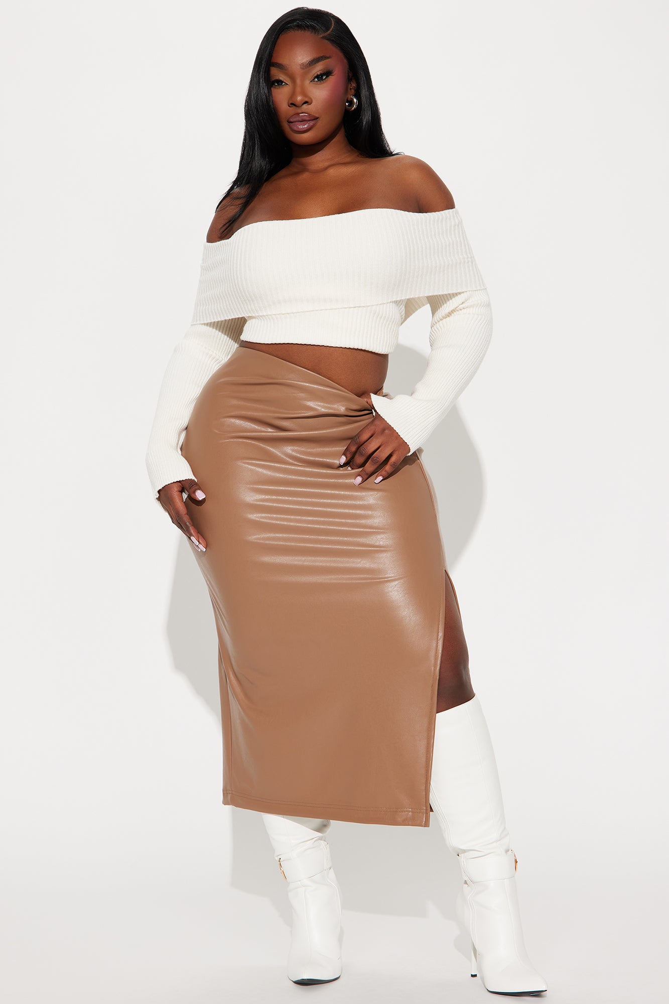By The Corner Faux Leather Midi Skirt - Taupe - Image 4