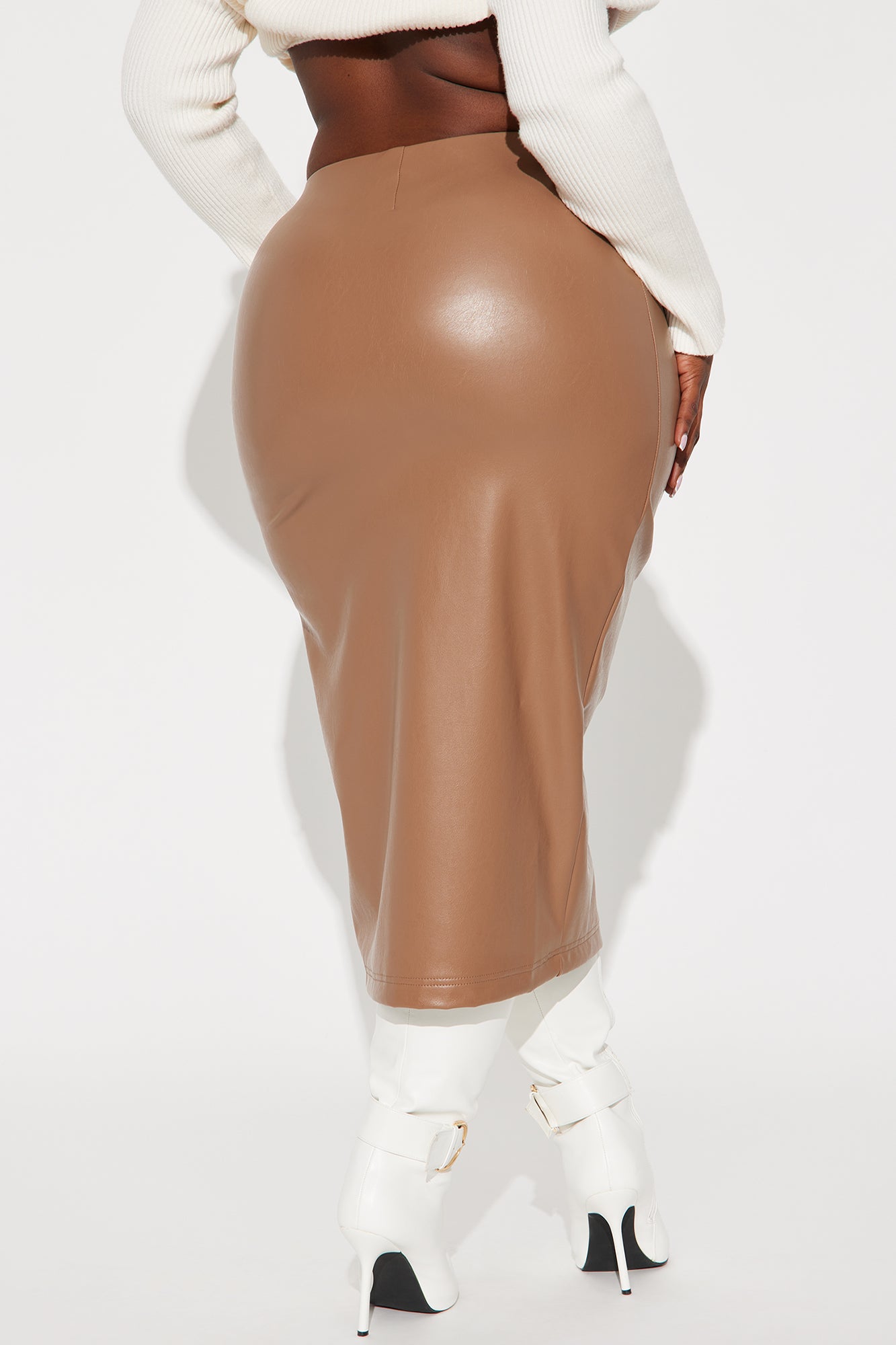 By The Corner Faux Leather Midi Skirt - Taupe - Image 6