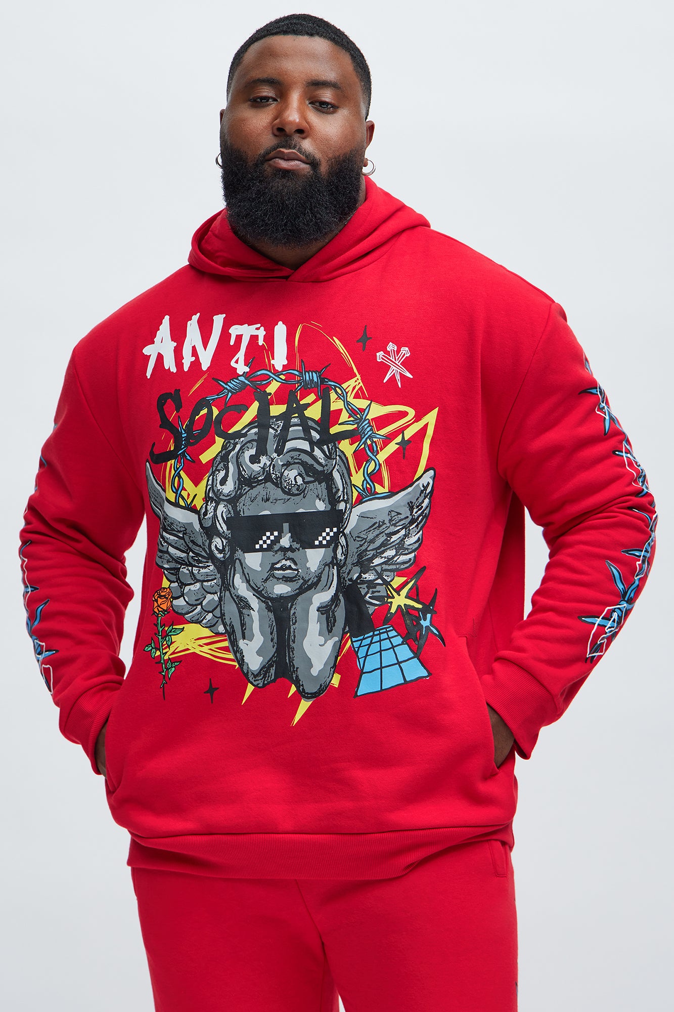 Love The Hate Hoodie - Red - Image 6