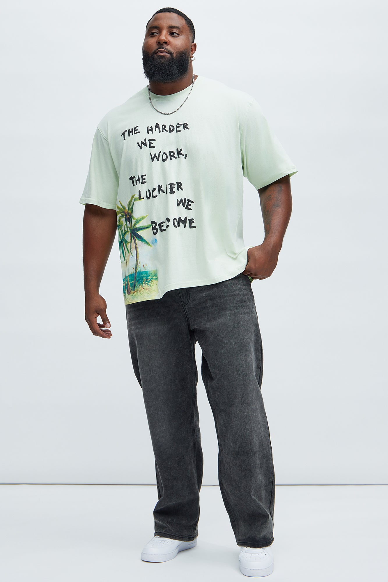 Work Harder Get Luckier Oversized Short Sleeve Tee - Green - Image 6