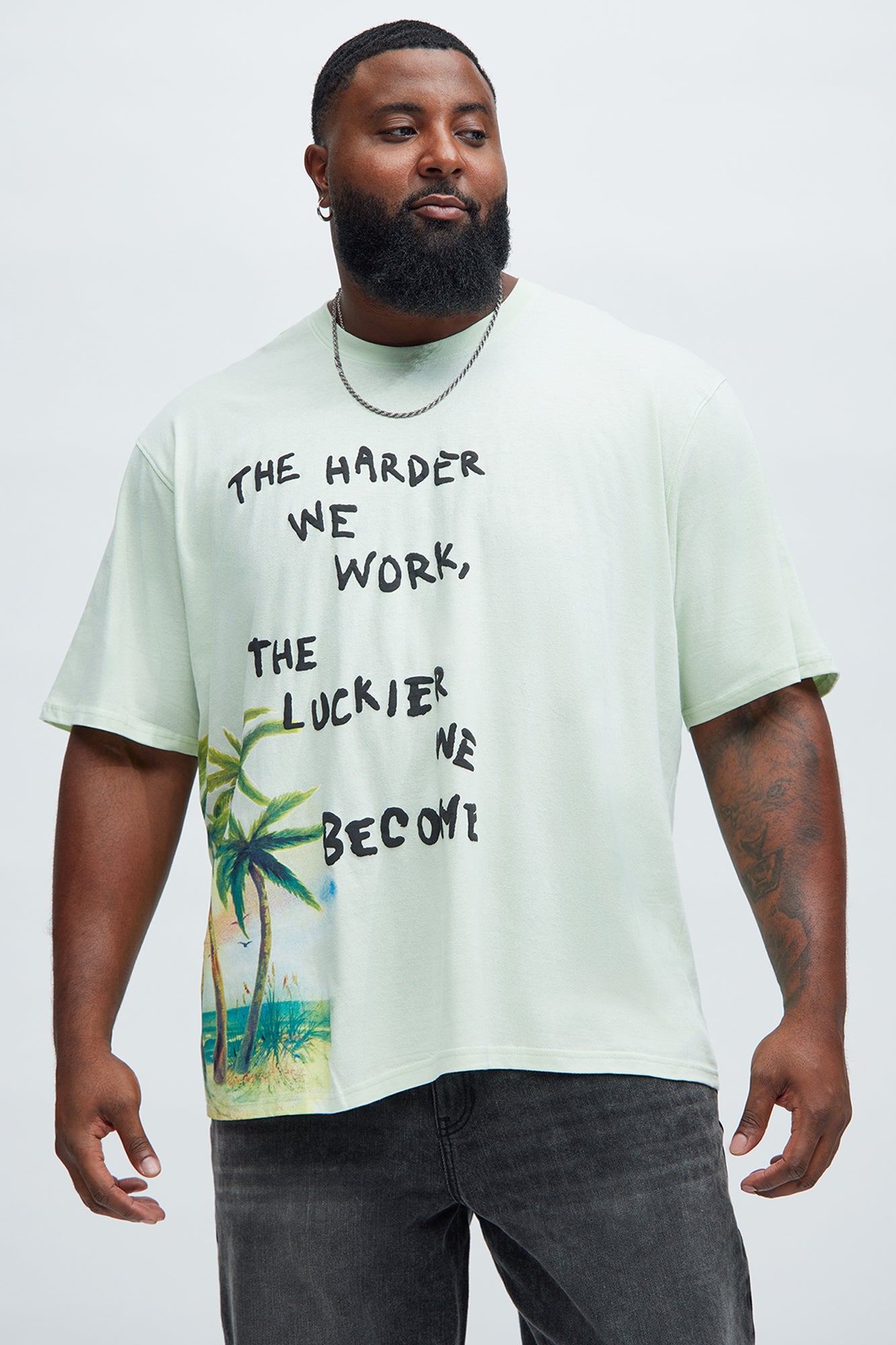 Work Harder Get Luckier Oversized Short Sleeve Tee - Green - Image 5