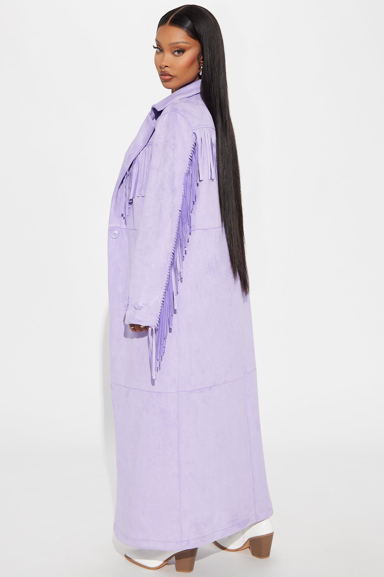 Fatima Fringe Faux Suede Trench - Lavender - Image 4
