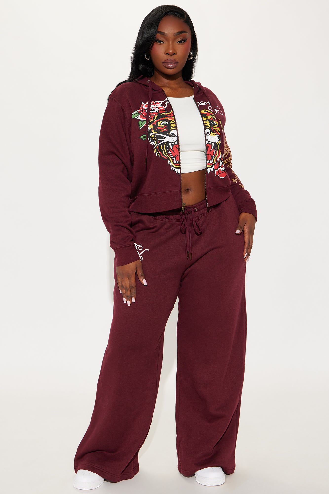 Retro Tiger Ed Hardy Zip Front Hoodie - Burgundy - Image 8