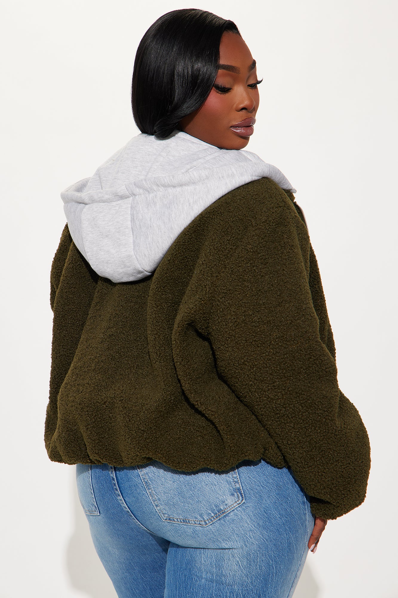 Off Duty Sherpa Bomber Jacket - Olive - Image 9