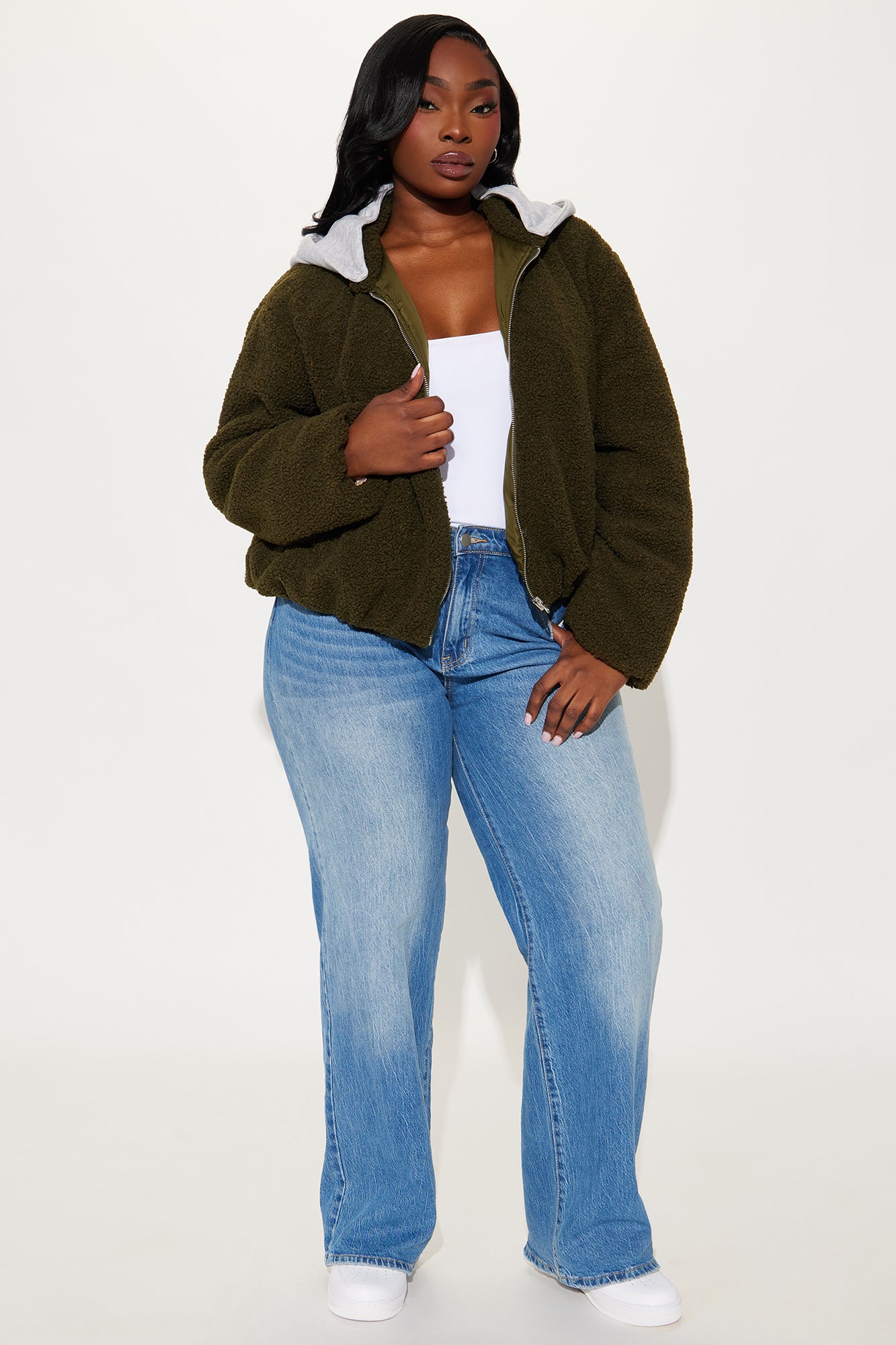 Off Duty Sherpa Bomber Jacket - Olive - Image 7