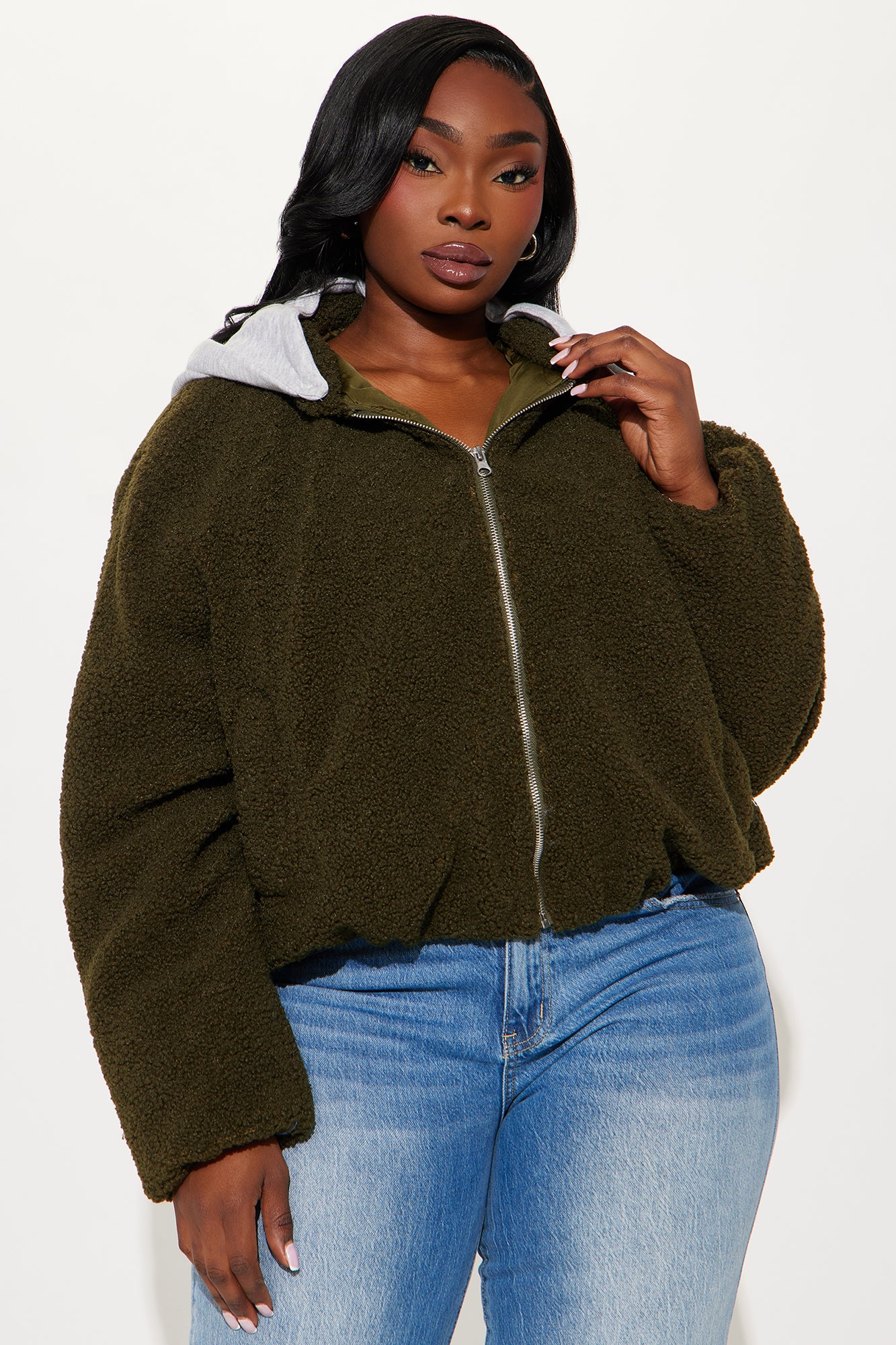 Off Duty Sherpa Bomber Jacket - Olive - Image 8