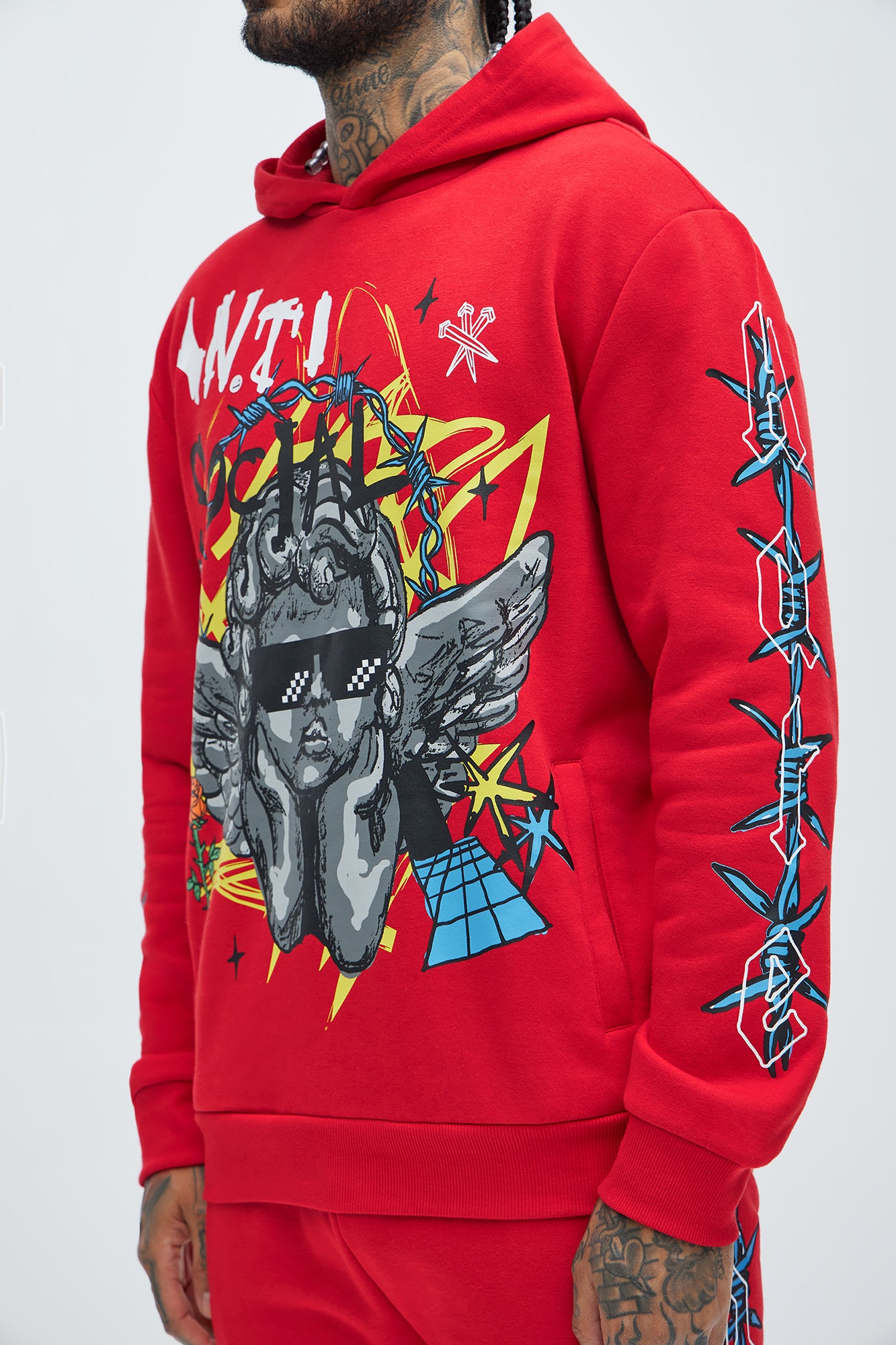 Love The Hate Hoodie - Red - Image 4