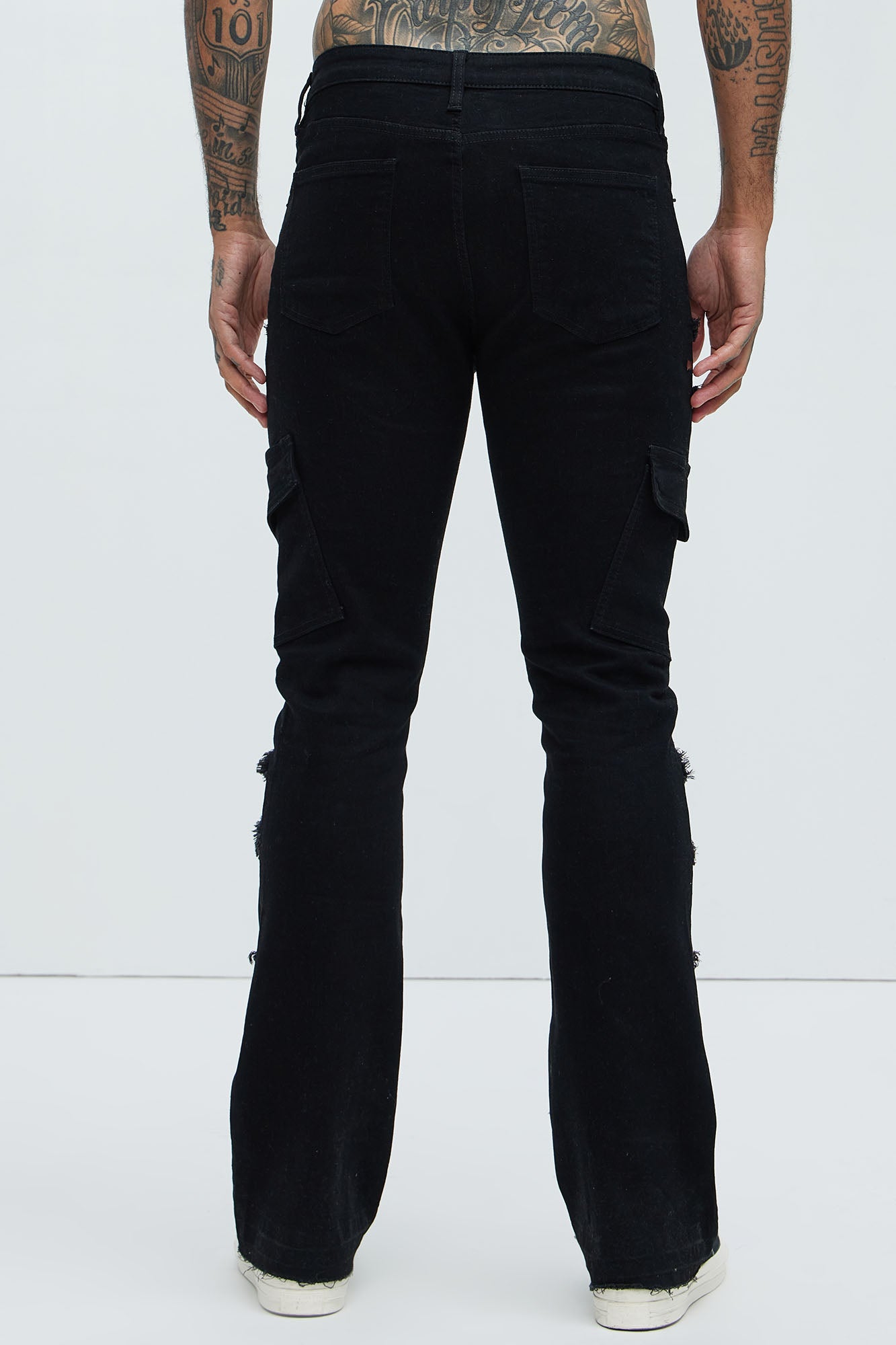 Simi Fray Cargo Stacked Skinny Flare Jeans - Black - Image 5